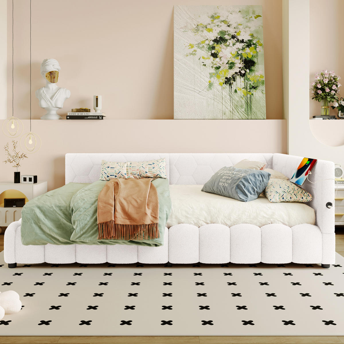 POLSTERBETT 140/200 cm mit Bettkasten, LED-Beleuchtung und USB/Typ-C - Weiß, Textil (140/200cm) - BEAOK