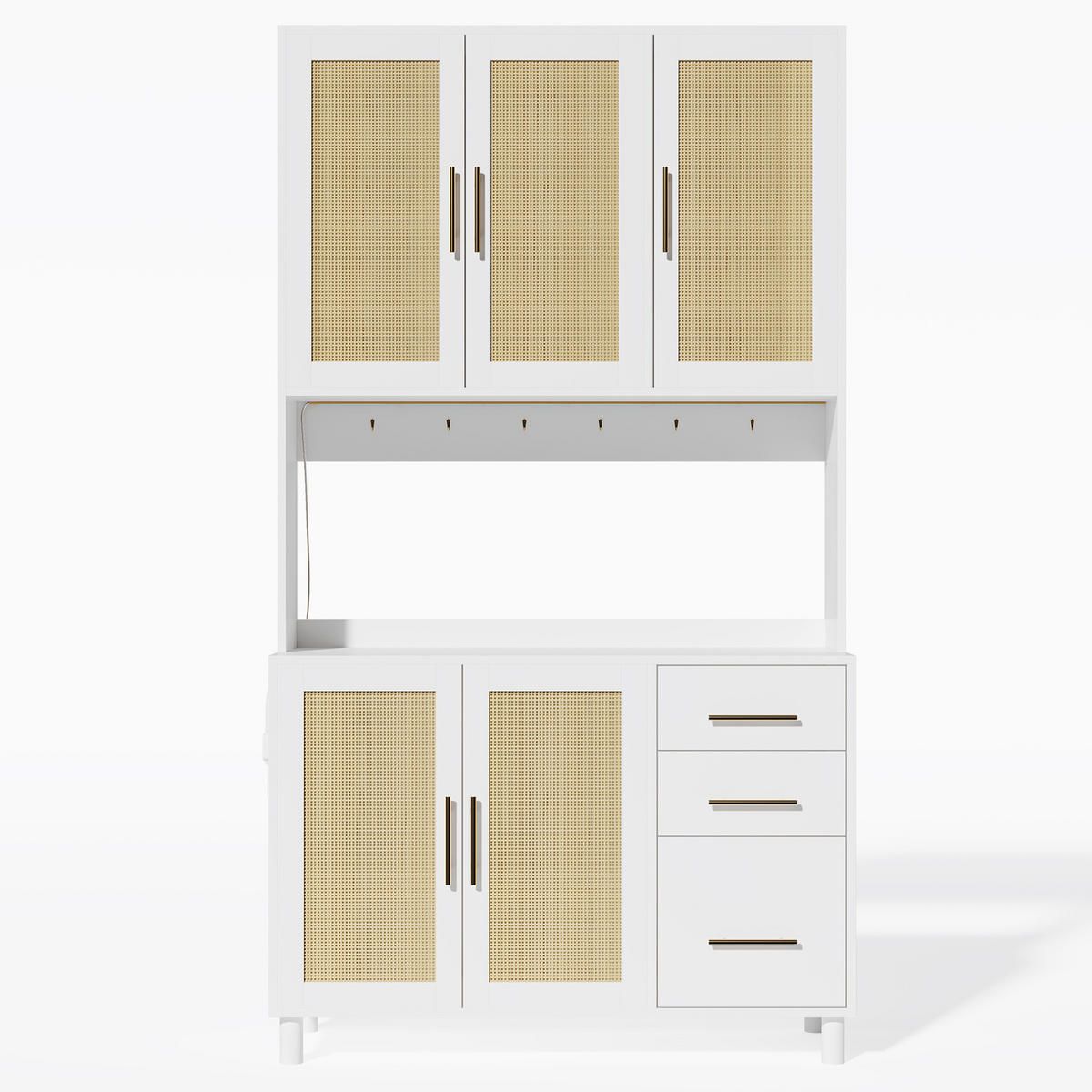 BUFFET aus MDF 100x40x183 cm Weiß mit App-gesteuerter LED-Beleuchtung, Steckdosen, USB-Anschluss und viel Stauraum - Weiß, Holzwerkstoff (100/183/40cm) - Modfu
