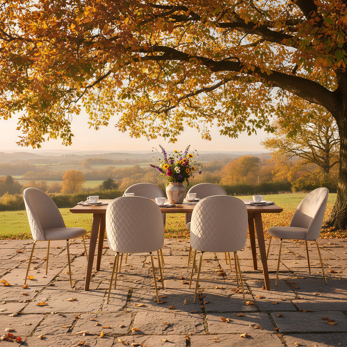 ESSZIMMERSTUHL 2er Set Samtbezug mit Metallgestell Diamantsteppung Skandinavisch gepolstert, Beige 53x50x87 cm - Beige/Goldfarben, Textil/Metall (53/87/50cm) - KADIMA DESIGN