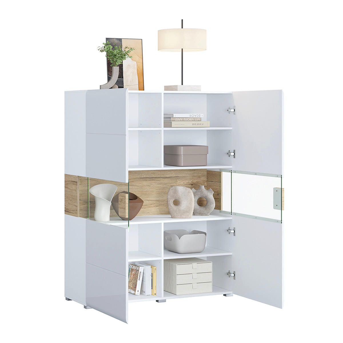 VITRINA Jules Bela in les - bela, leseni material (122/152/39cm) - Petits-meubles