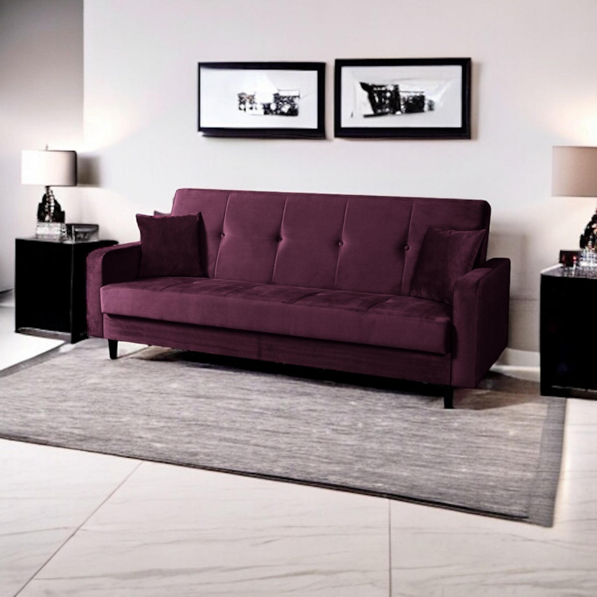 SOFA Luna 213cm im skandinavisches Stil, mit Schlaffunktion und Bettkasten, weinrot - Rot, Kunststoff (213/92/94cm) - Margaret Hadas24