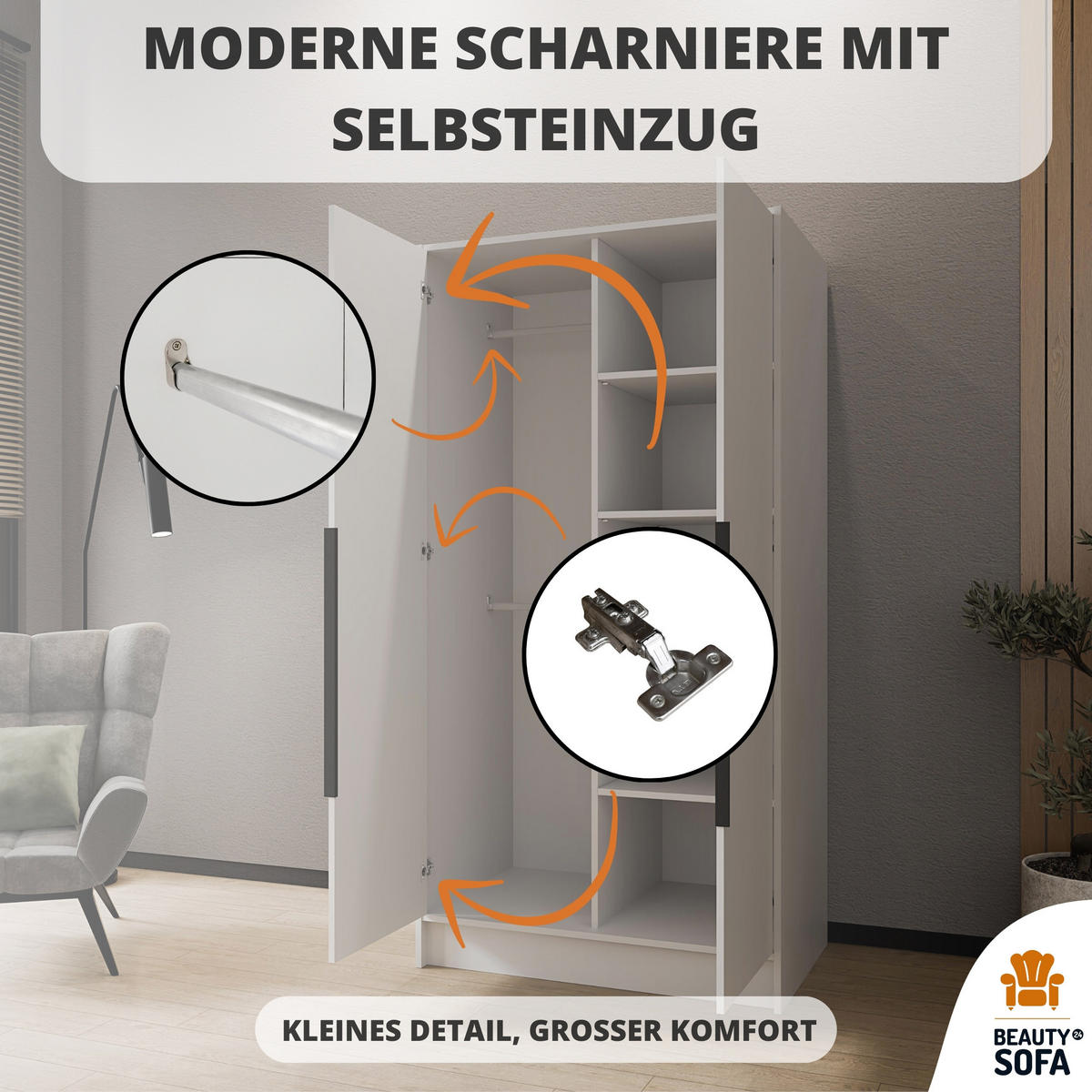 DREHTÜRENSCHRANK Laro mit Spiegel, Schwarz mit mit schwarzen Griffen, 100 cm - Schwarz, Holzwerkstoff (100/200/51cm) - Beautysofa