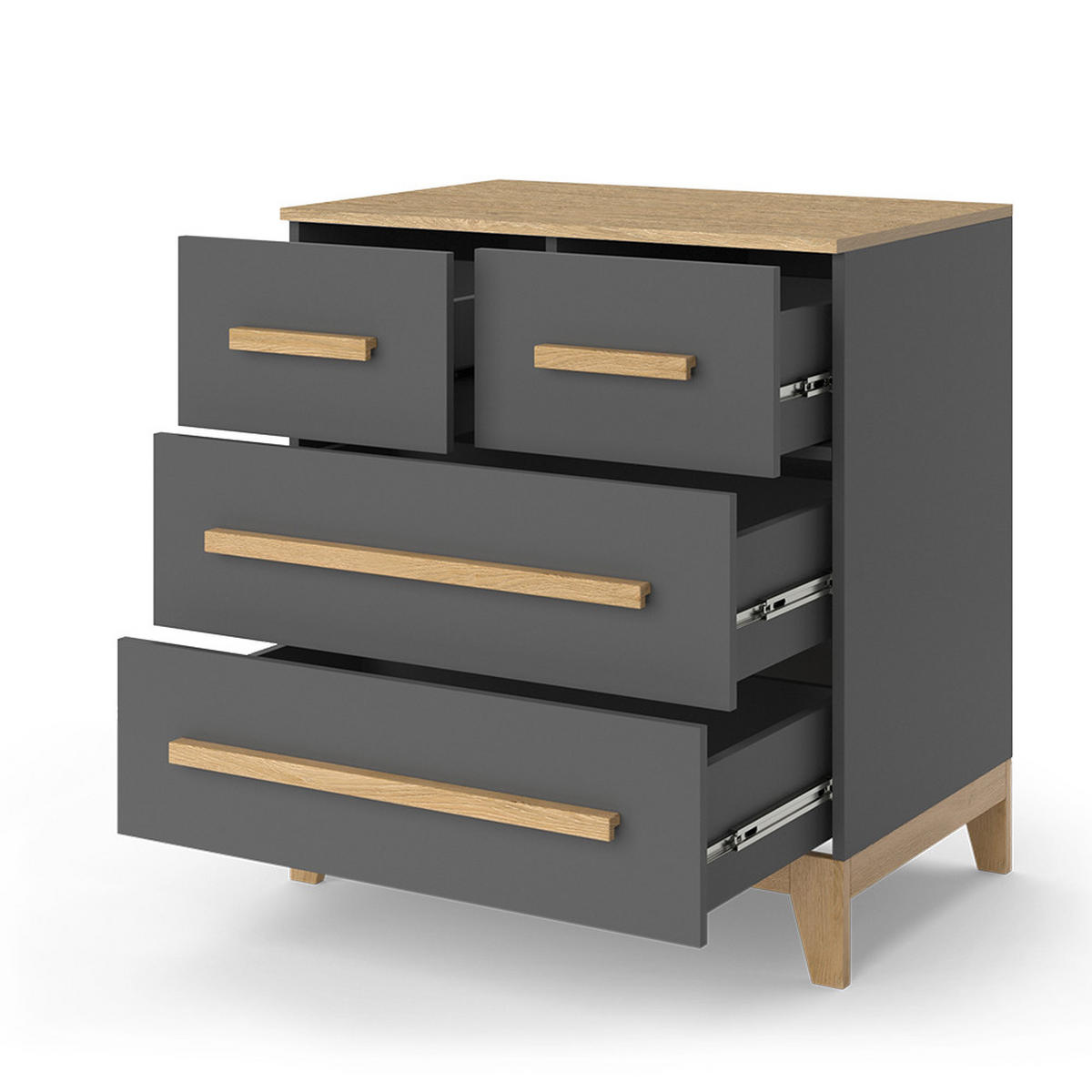 KOMMODE Malia Grau/Eiche 80 x 88 cm mit 4 Schubladen - Eichefarben/Grau, Holzwerkstoff (80/88/53.4cm) - VitaliSpa