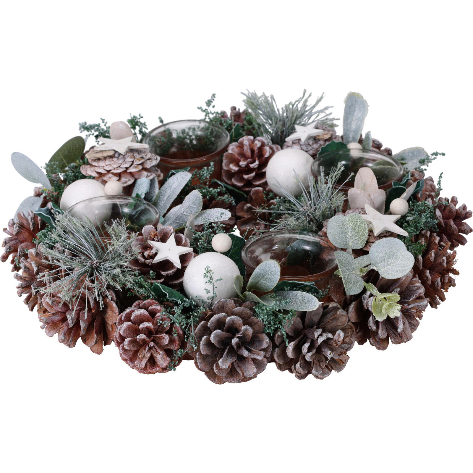 ADVENTSKRANZ mit 4 Glas-Kerzenhaltern 30/30/7,5 cm - Silberfarben, Naturmaterialien (30/7.5/30cm) - Home Styling Collection