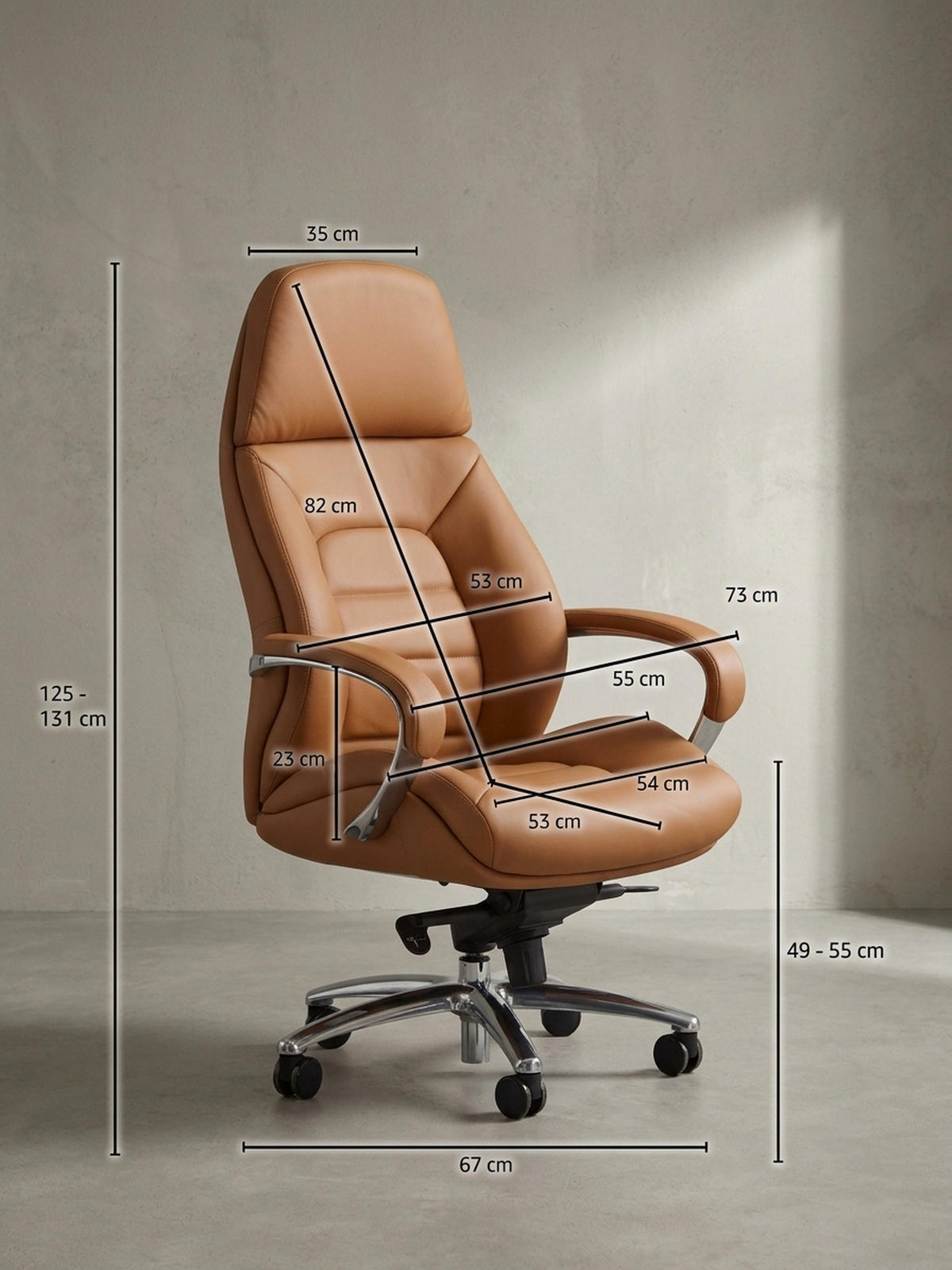 CHEFSESSEL Leder mit Multiblockwippmechanik bis 120 kg MIRON, Beige 67x67x137 cm - Beige/Silberfarben, Leder/Metall (67/137/67cm) - KADIMA DESIGN