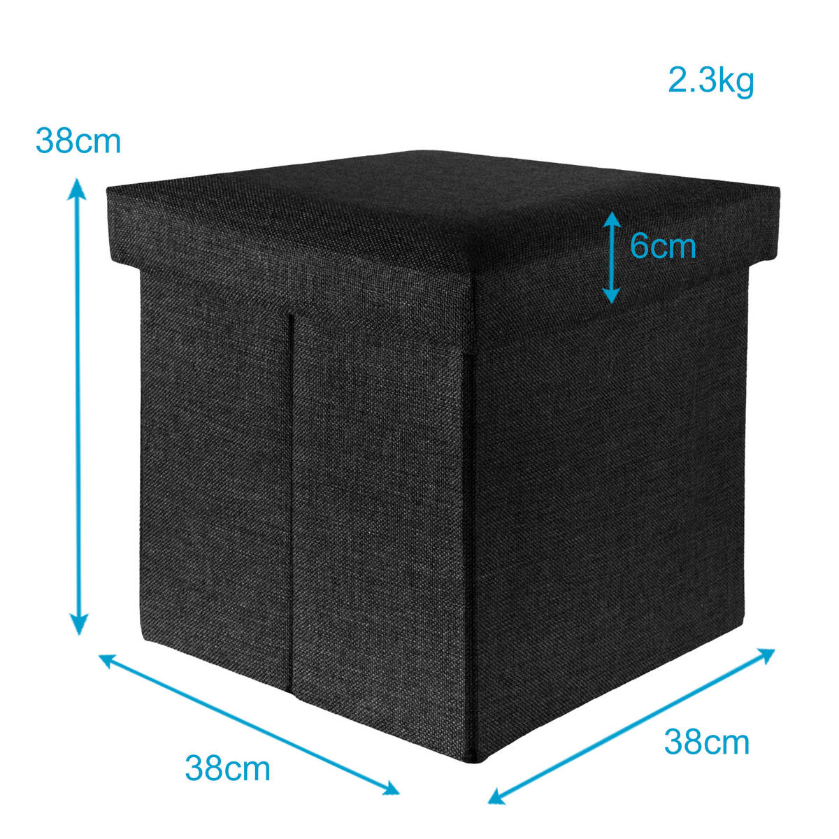 SITZBOX mit Stauraum 30/30/30 cm (Schwarz) - Schwarz, Textil (38/38/38cm) - Intirilife