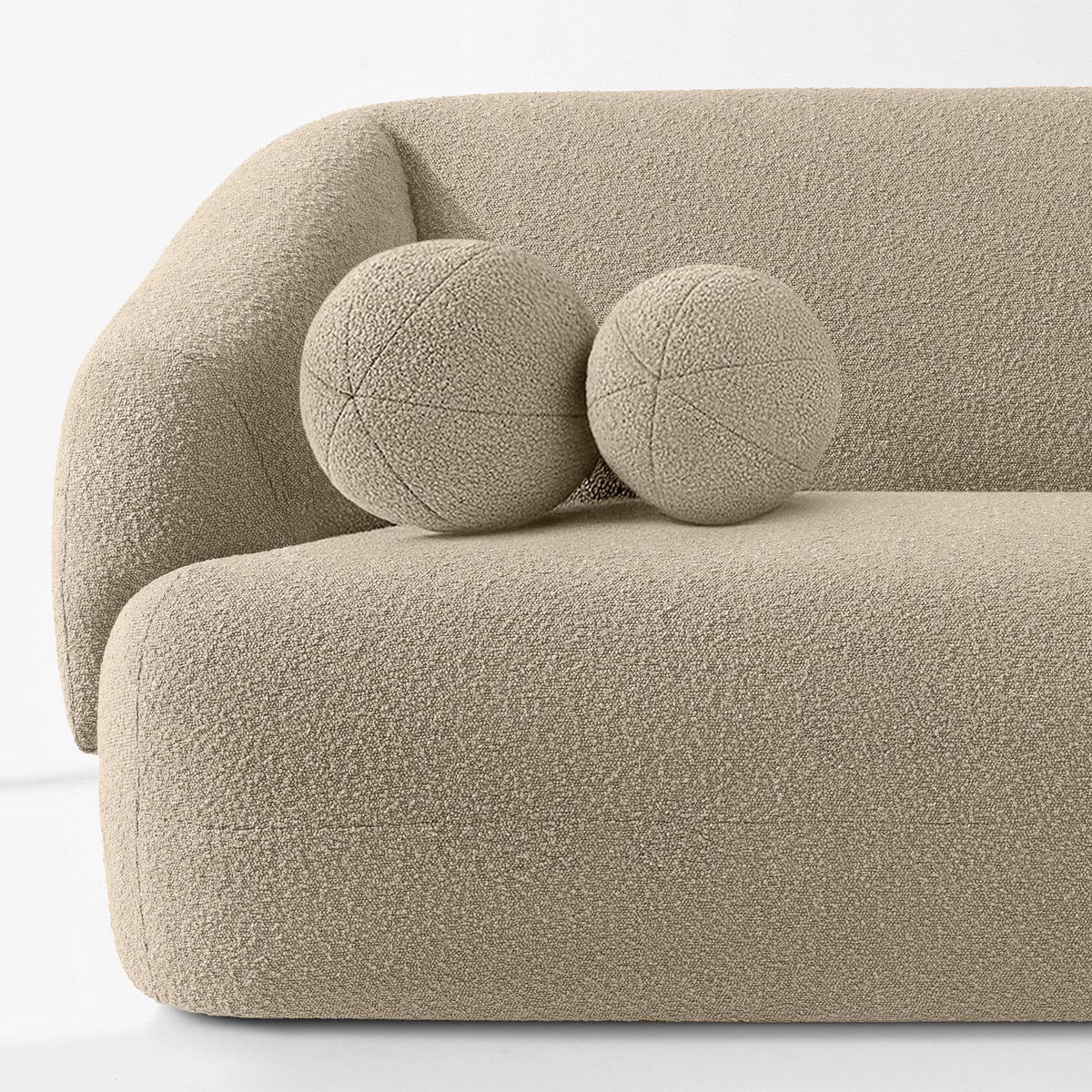 EINZELSOFA VIRA, Hellbeige, Bouclé - Hellbraun/Schwarz, Holz/Holzwerkstoff (210/84/100cm) - KONSIMO®