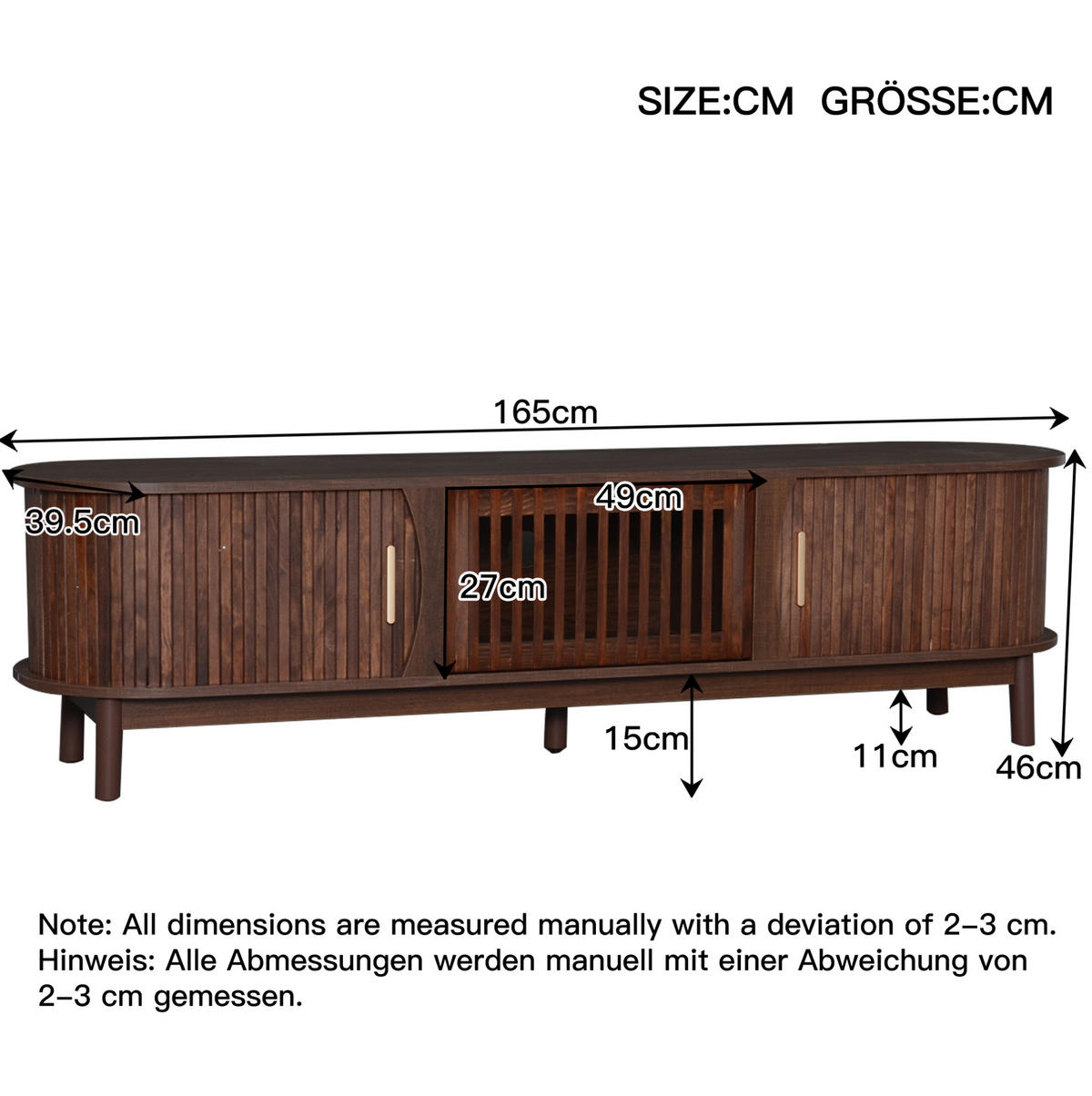 TV-LOWBOARD 165/39,5/46 cm mit Schiebetüren, Klapptür und 3 Fächern, Braun - Braun, Holzwerkstoff (165/46/39.5cm) - Redom