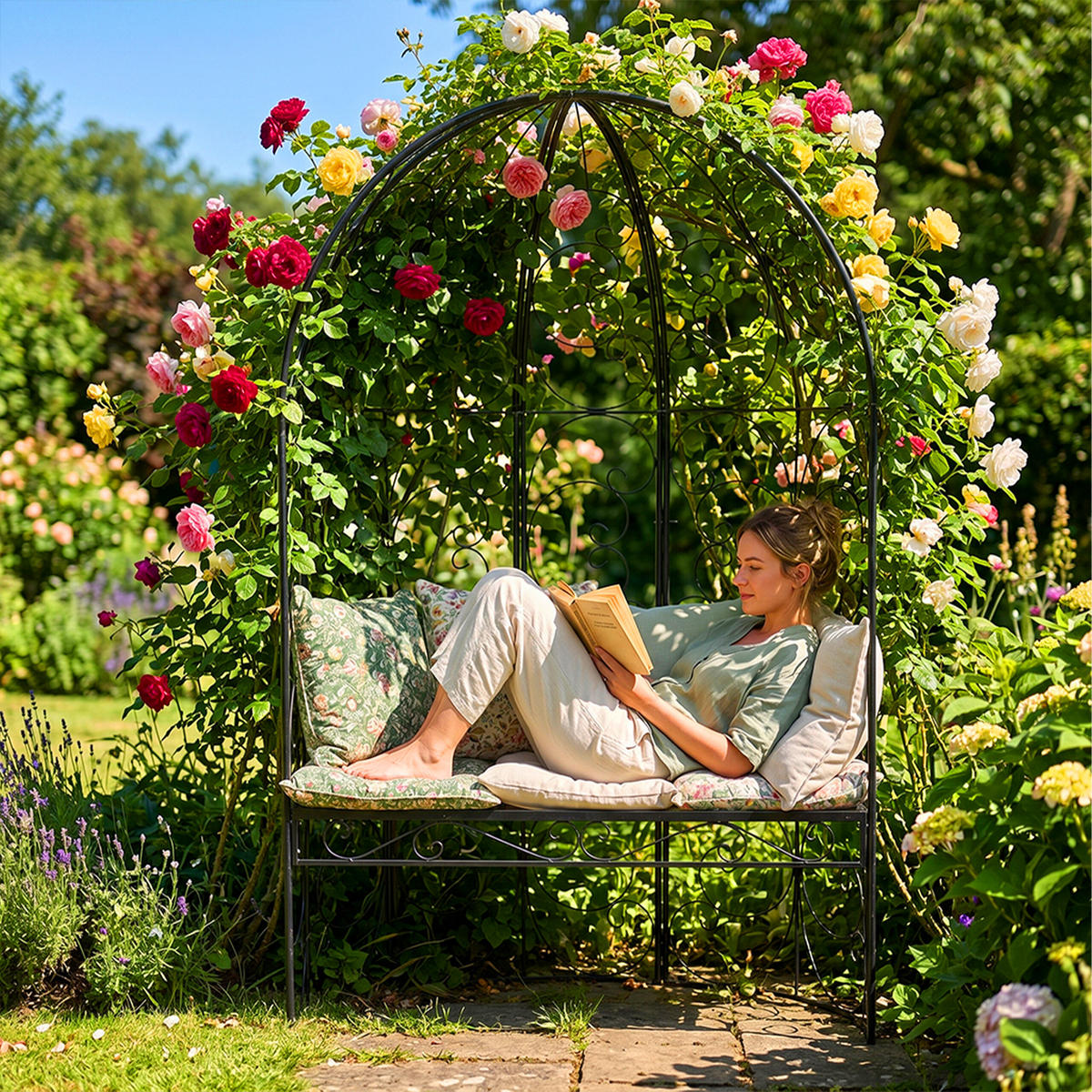 LAVIČKA s obloukem - černá, kov (120/178/58cm) - Relaxdays
