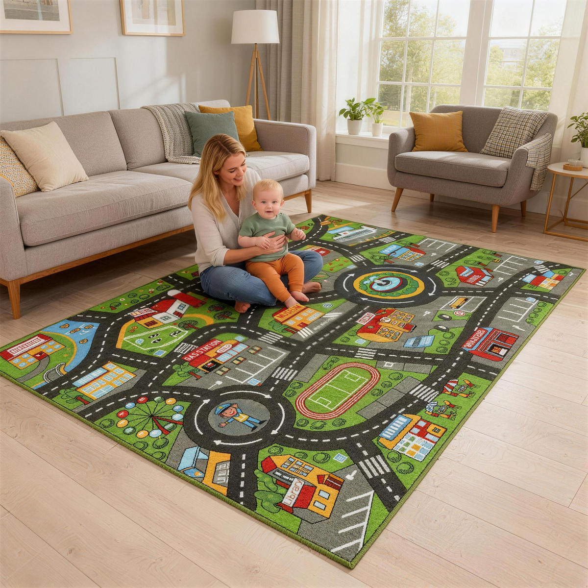 SPIELMATTE DE-18925 Stadtstraßen-Motiv, rutschfest Multicolor - Multicolor, Textil (150/200cm) - ComfortXL
