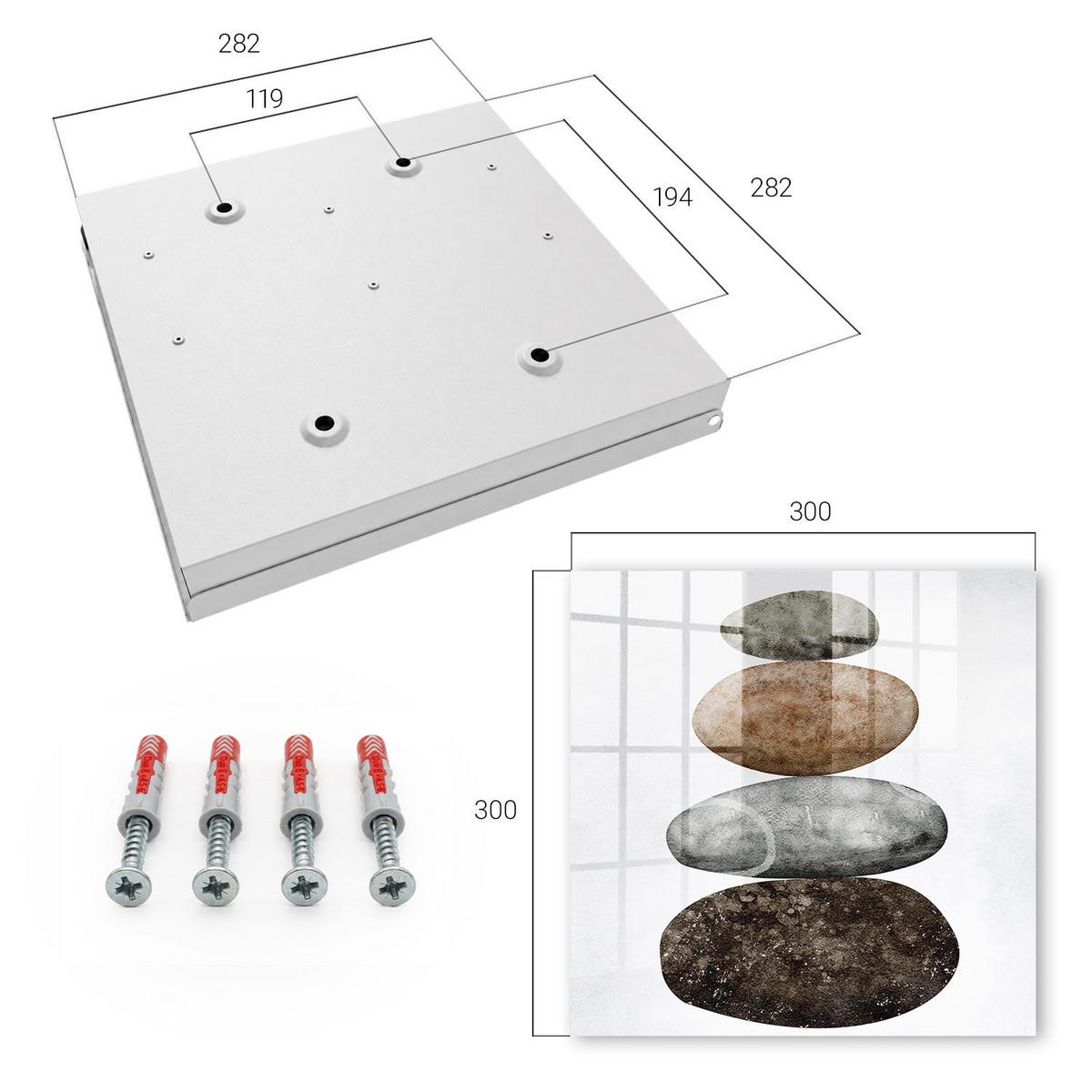 SCHLÜSSELBOX Weiß 30x30 cm – Türöffnung nach rechts - Steine - Braun, Metall (30/30/5cm) - TULUP