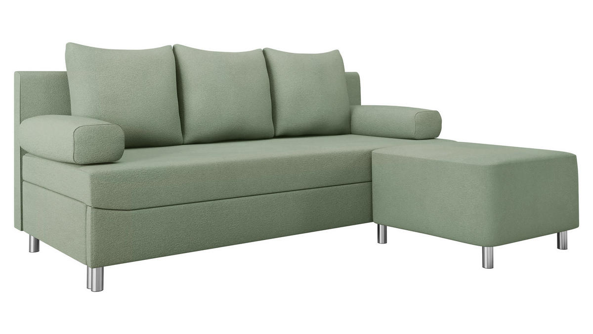 SCHLAFSOFA Dover mit Polsterhocker - Chromfarben/Hellgrün, Holz/Kunststoff (192/80cm) - MIRJAN24