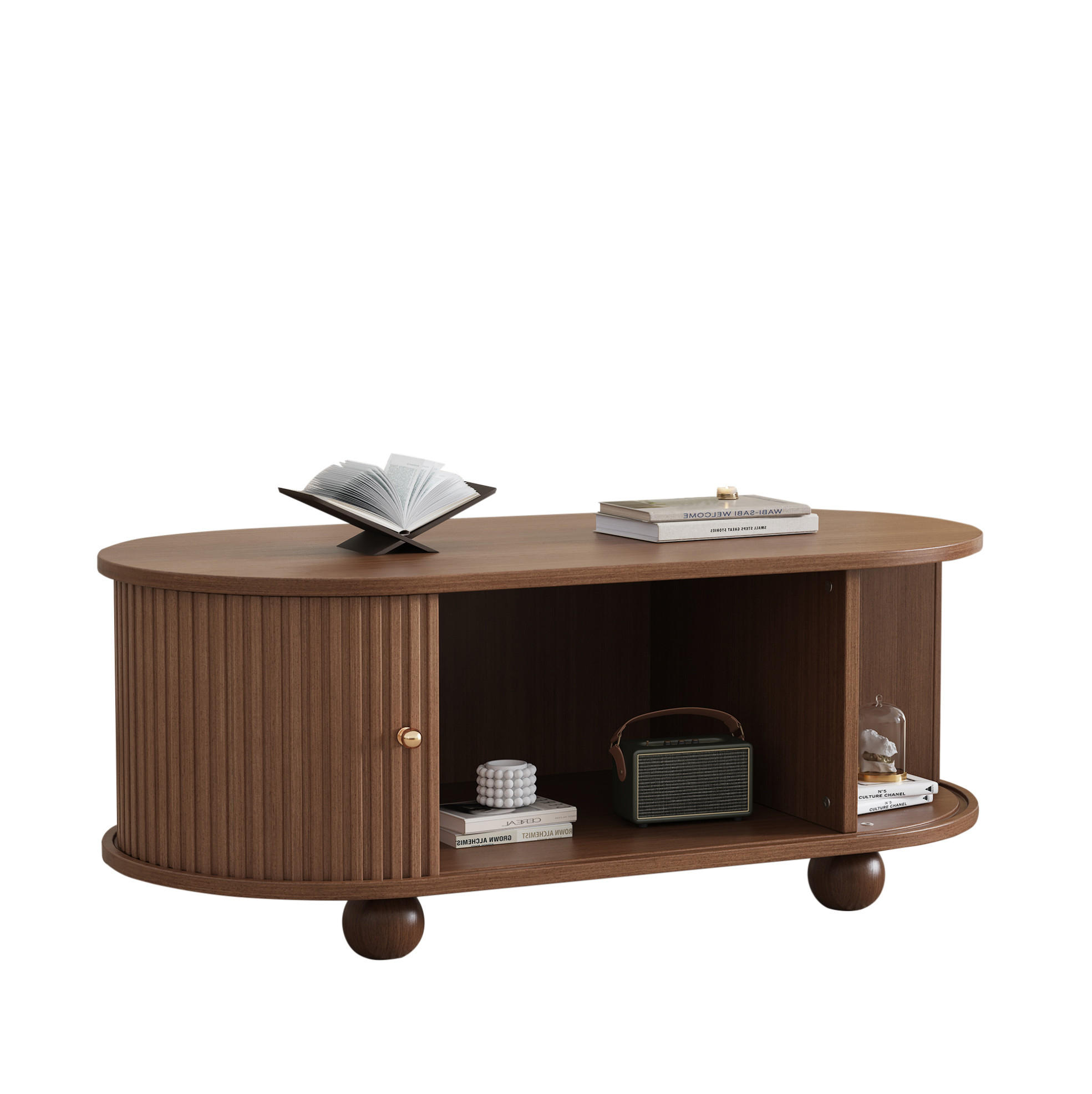 COUCHTISCH aus MDF 100/50/40 cm mit 360-Grad-Schiebetür und Stauraum, Walnussfarbe - Walnussfarben, Holzwerkstoff (100/50/40cm) - Redom