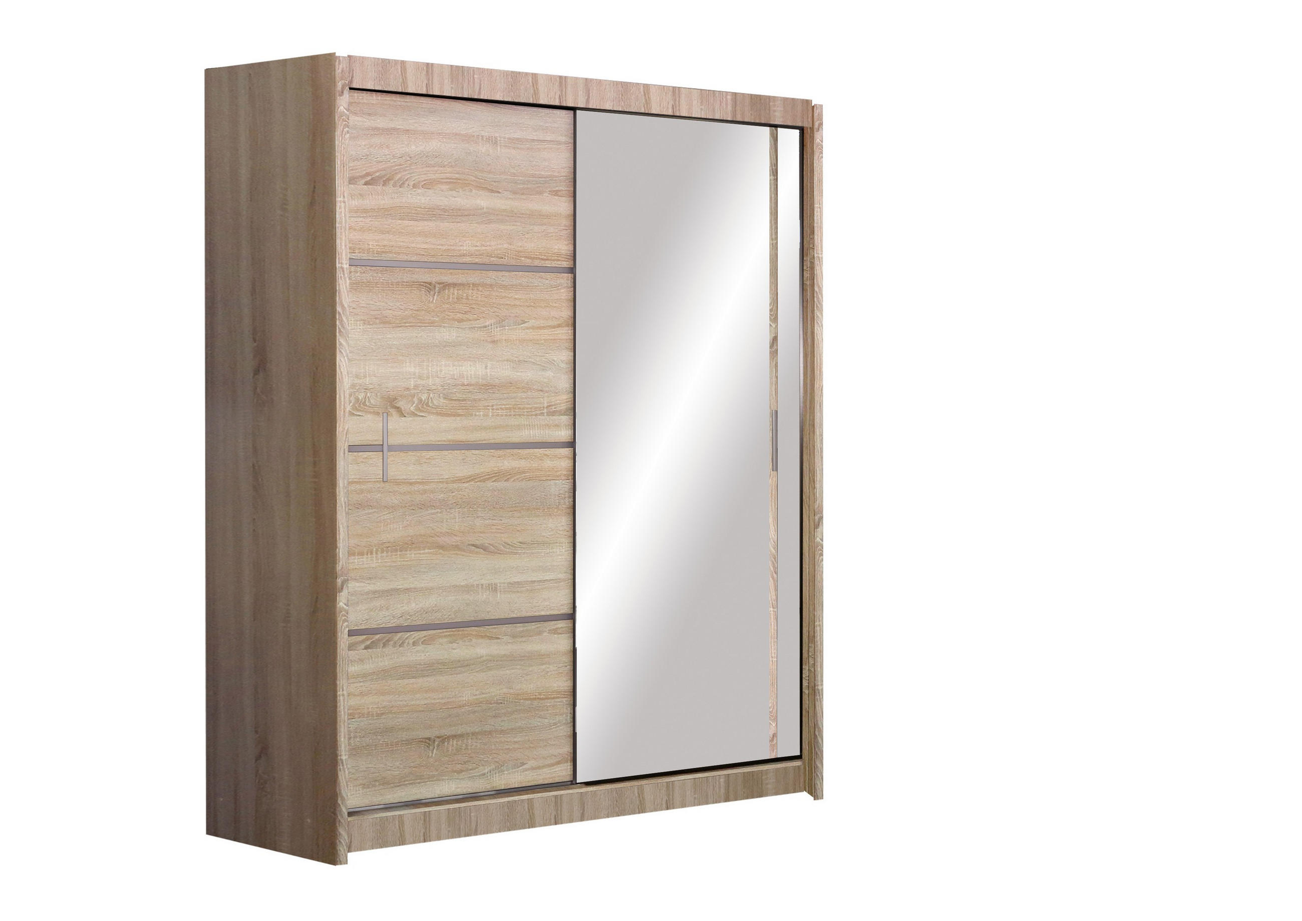 SCHWEBETÜRENSCHRANK NASUS 180/215/61 cm 2-türig mit Spiegel Sonoma Eiche - Sonoma Eiche, Holzwerkstoff (180/215/61cm) - MASSENO