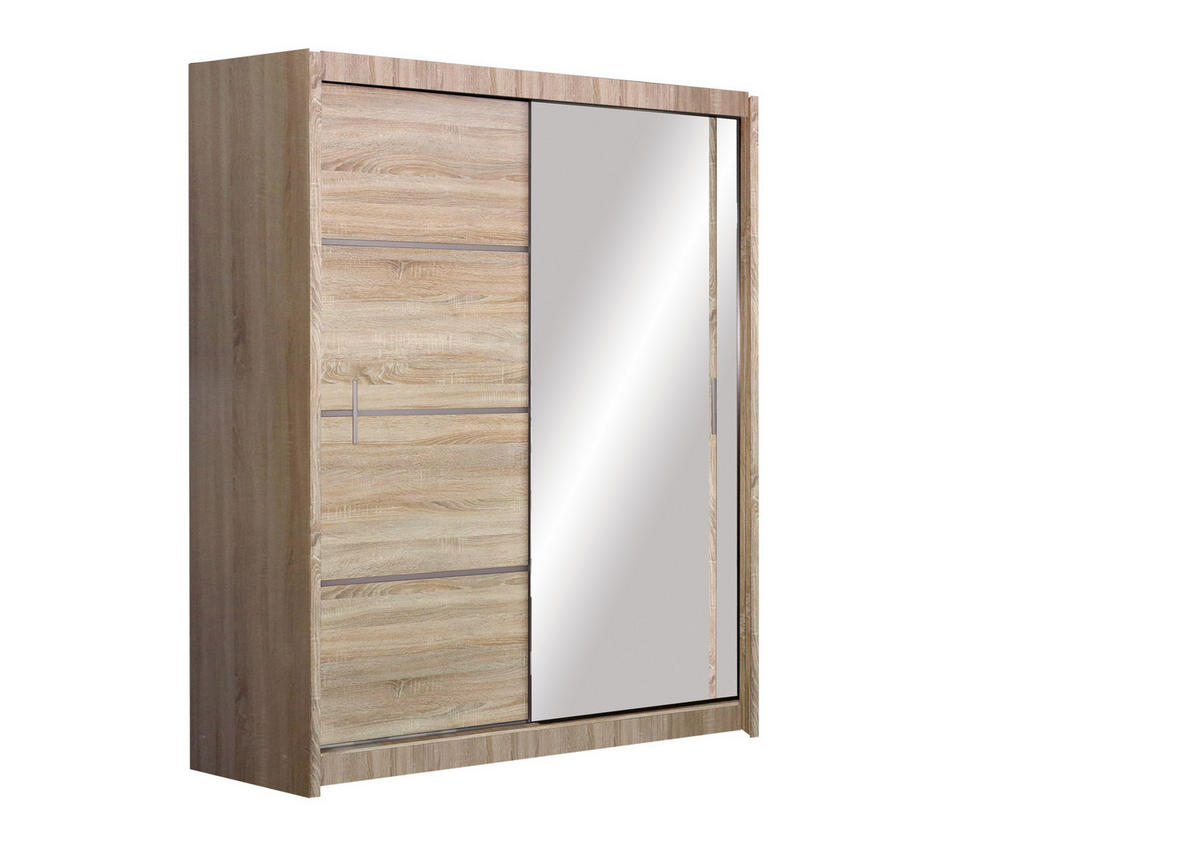 SCHWEBETÜRENSCHRANK NASUS 180/215/61 cm 2-türig mit Spiegel Sonoma Eiche - Sonoma Eiche, Holzwerkstoff (180/215/61cm) - MASSENO