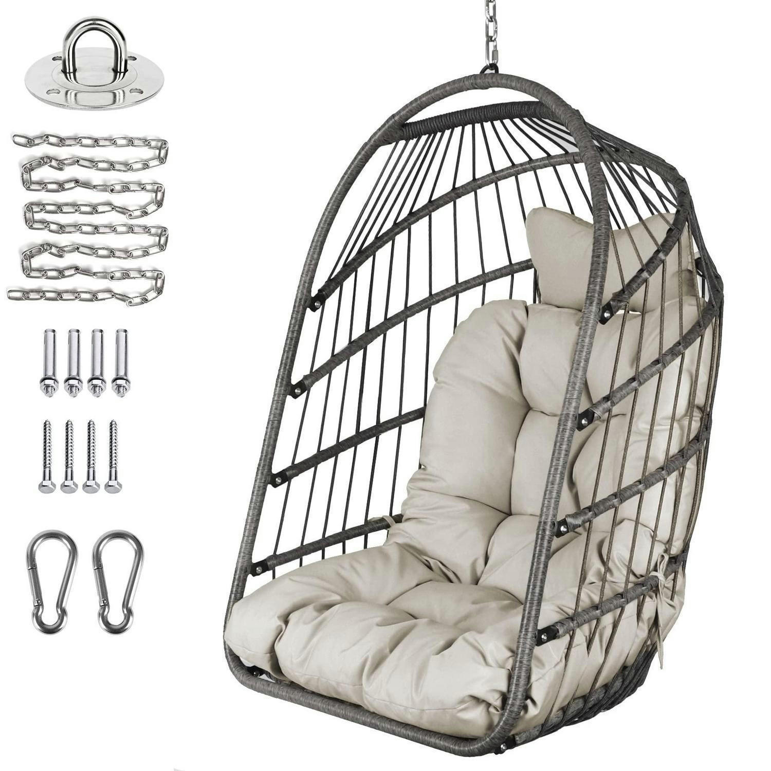 HÄNGESESSEL mit Kissen Grau, Faltbar, Rattan-Optik - Grau, Naturmaterialien (15/1.5/118cm)