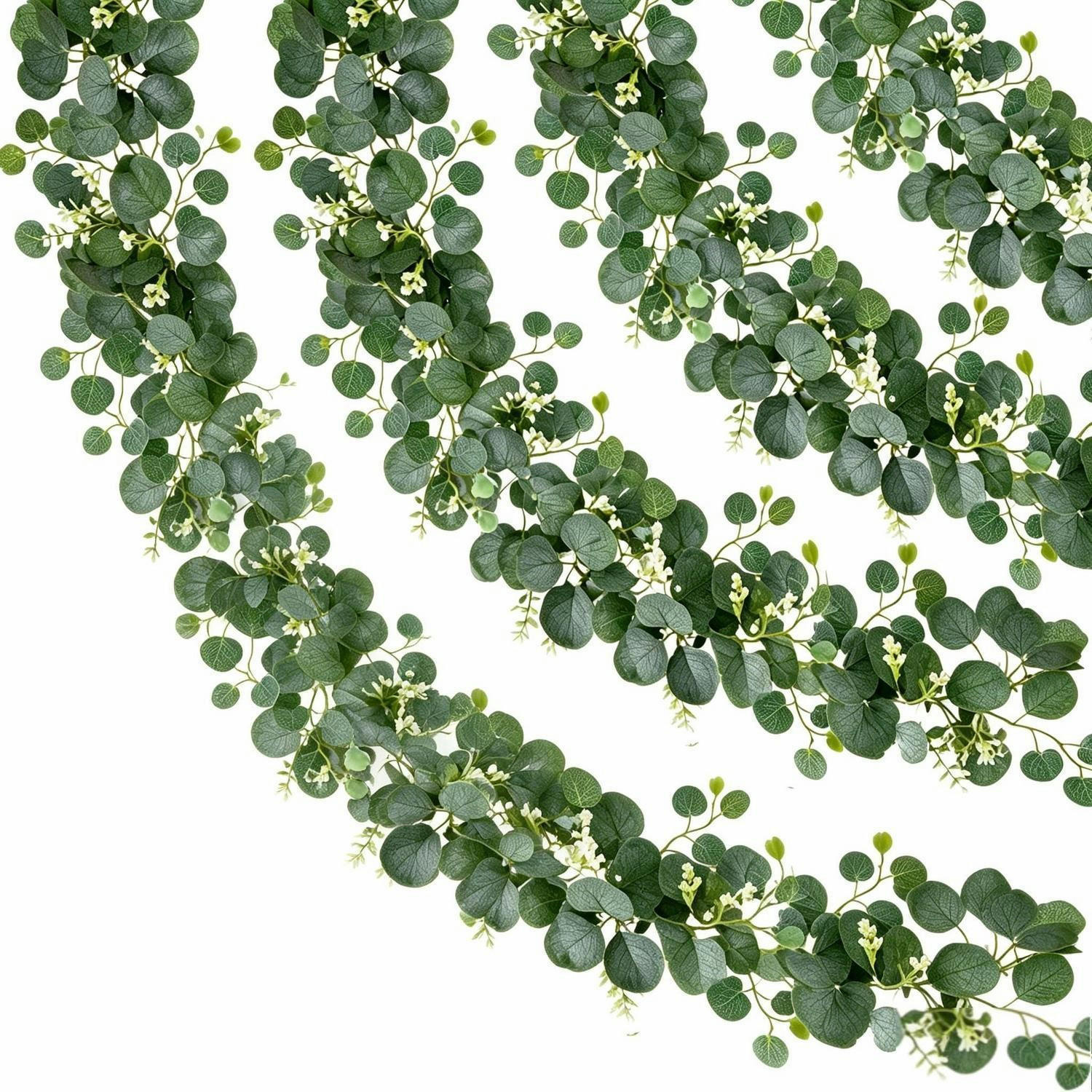 GIRLANDE Eukalyptus 4-teiliges Set 1,8 m Grün mit Weißen Blüten - Grün, Kunststoff (1cm)