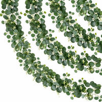 GIRLANDE Eukalyptus 4-teiliges Set 1,8 m Grün mit Weißen Blüten - Grün, Kunststoff (1cm)