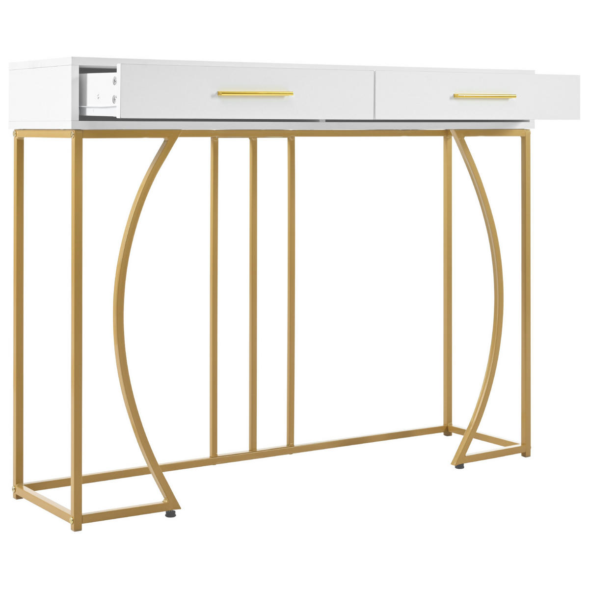 BEISTELLTISCH 110/32/85 cm in Weiß mit Schublade und Metallgestell - Weiß, Holzwerkstoff (32/110/85cm) - Flora Grace