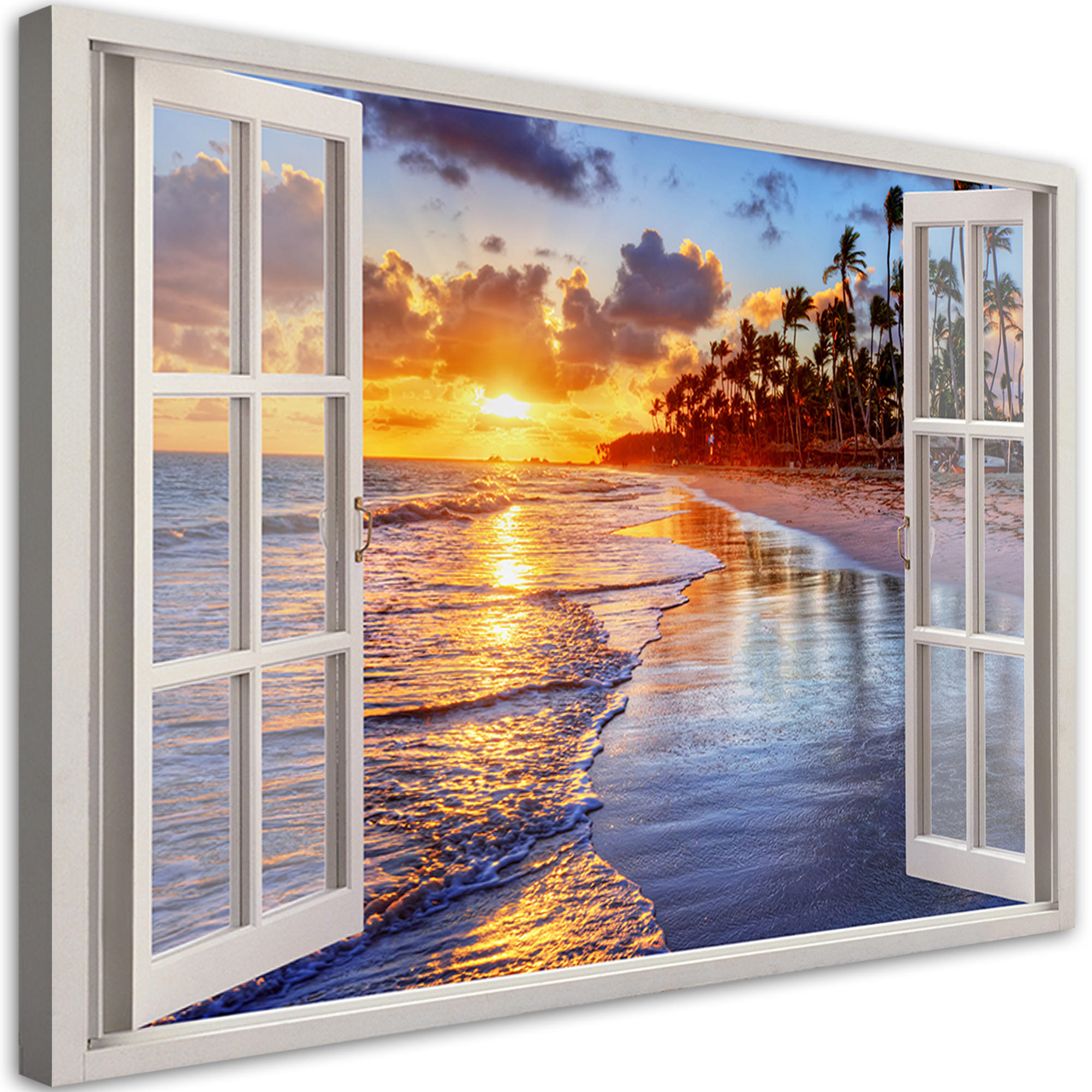 WANDBILD fensterblick sonnenuntergang am meer - Blau, Textil (60/40cm) - Feeby