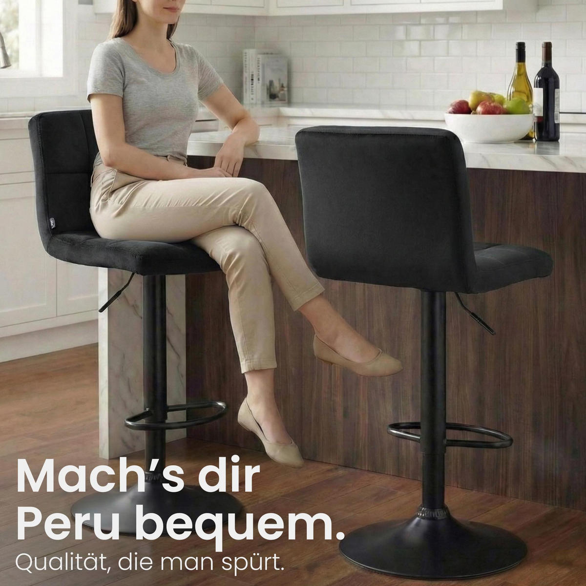 BARHOCKER Samt Schwarz - Schwarz, Textil/Metall (46/94/47cm) - CLP