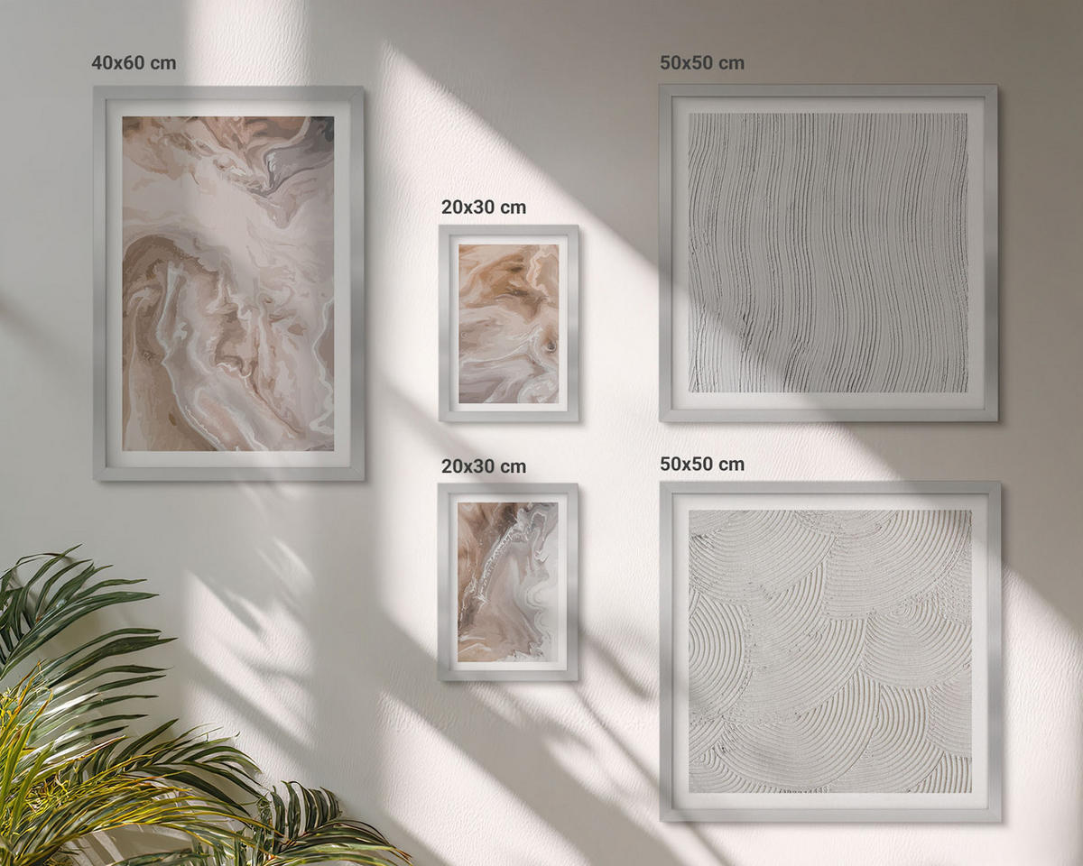 BILDER SET 5er Set - 50x50 cm & 20x30 cm & 40x60 cm Silberner Rahmen - Abstrakte Marmormuster aus Stein - Silberfarben, Kunststoff (40/60cm) - TULUP