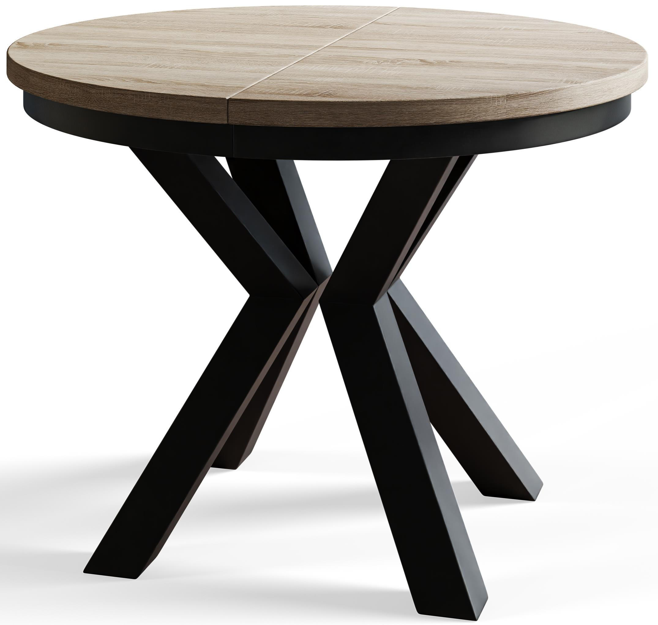 ESSZIMMERTISCH LOFT, ausziehbarer Tisch 120 cm/200 cm, Farbe: Beige, mit Metallbeinen in Farbe Schwarz - Schwarz/Sonoma Eiche, Holzwerkstoff (120/120/76cm) - Alpi-Möbel