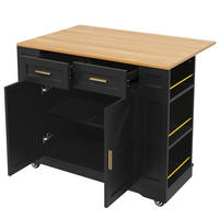 KÜCHENINSEL 120/65/90 cm Schwarz mit Klappblatt, 2 Schubladen und Stauraum - Schwarz, Holz/Holzwerkstoff (120/90/65cm) - Oxeza