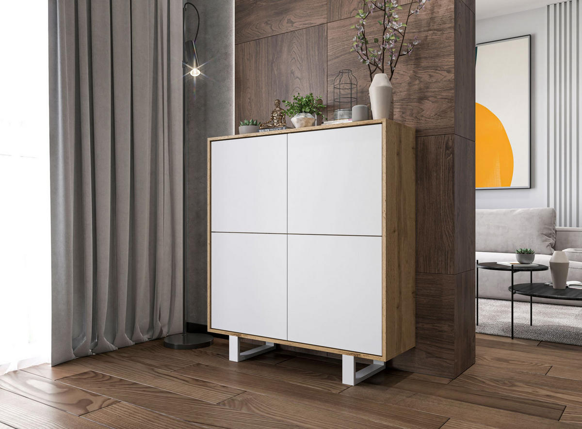 KOMMODE Apollo 4D Eiche wotan Weiß Matt 113/127/35 cm - Weiß, Holzwerkstoff/Metall (113/127/35cm) - Meble Lindner