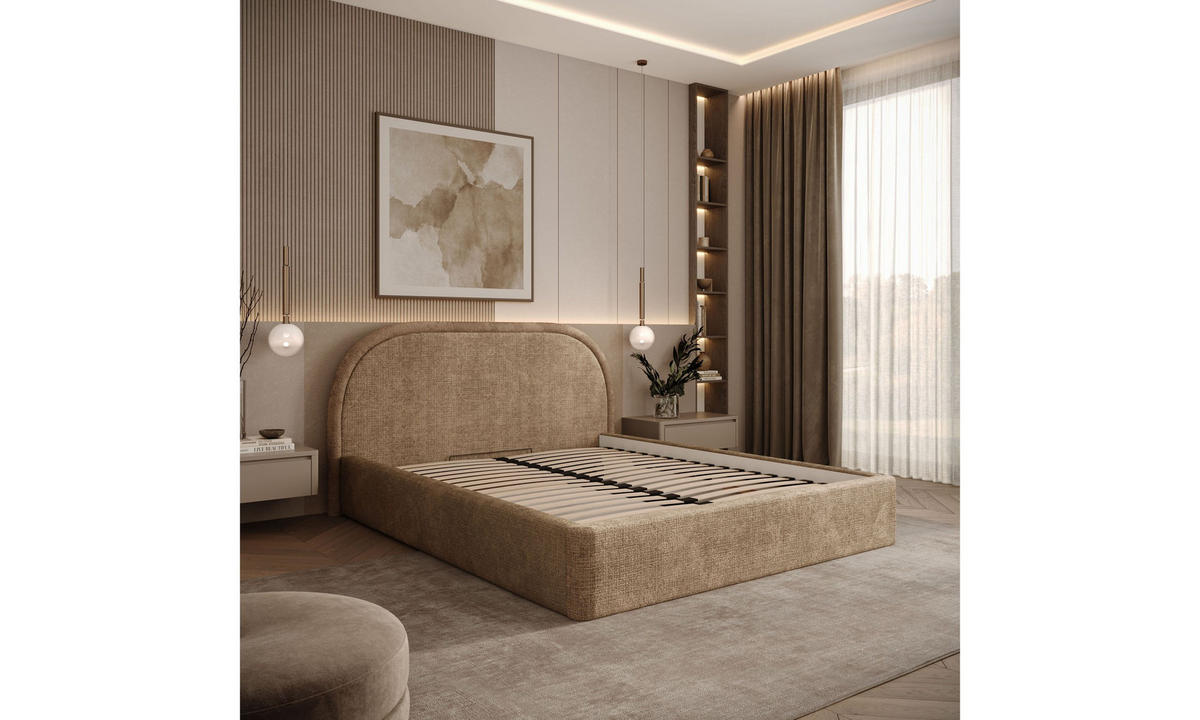 POLSTERBETT OLIVIA 140x200 cm Crem 18 34 Holzlatten - Hellbraun, Textil (140/200cm) - Lookway
