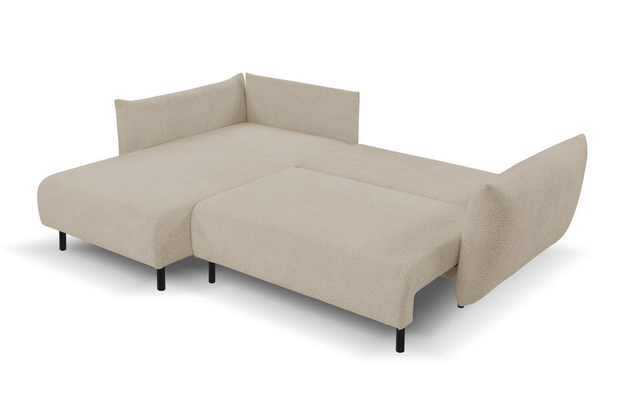 ECKSOFA ADEL mit Schlaffunktion und Bettkasten, L-förm, Metallbeine, verstellbar lose Rückenkissen, freistehend, LINKS, 171x257x90 cm, Beige - Beige, Holz/Textil (171/257cm) - DomoHome