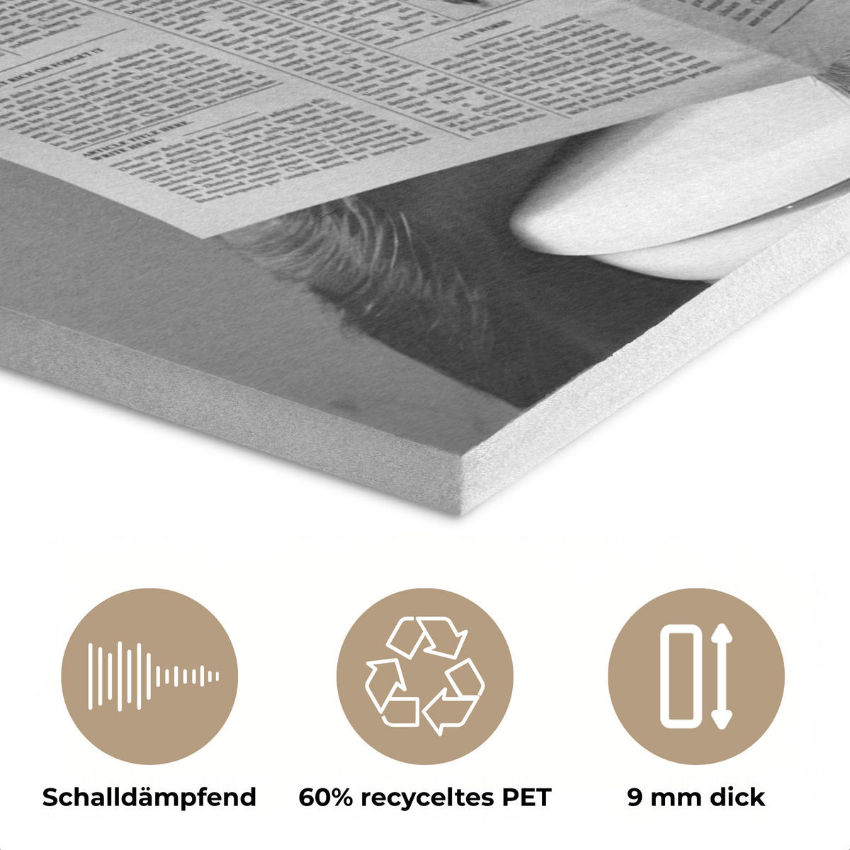 AKUSTIKPANEEL Affe - WC - Zeitung - Schwarz-Weiß - Humor 70x100 cm - Hellgrau, Textil (70/0.9/100cm) - MuchoWow
