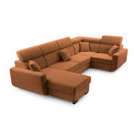 WOHNLANDSCHAFT CASTELLO Orange Plüsch-Stoff mit Schlaffunktion - Orange, Holz (337/97/184cm) - MASSENO