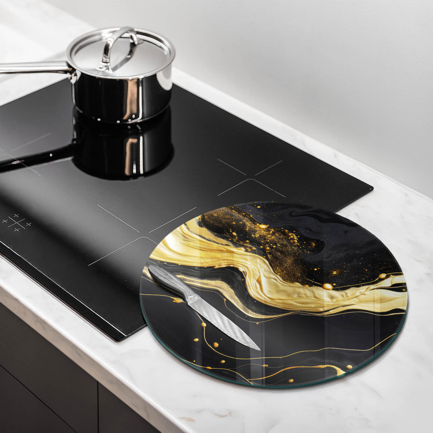 GLASPLATTE Ø 40 cm Elegante Abstraktion - Gelb, Glas (40/40cm) - Wallfluent