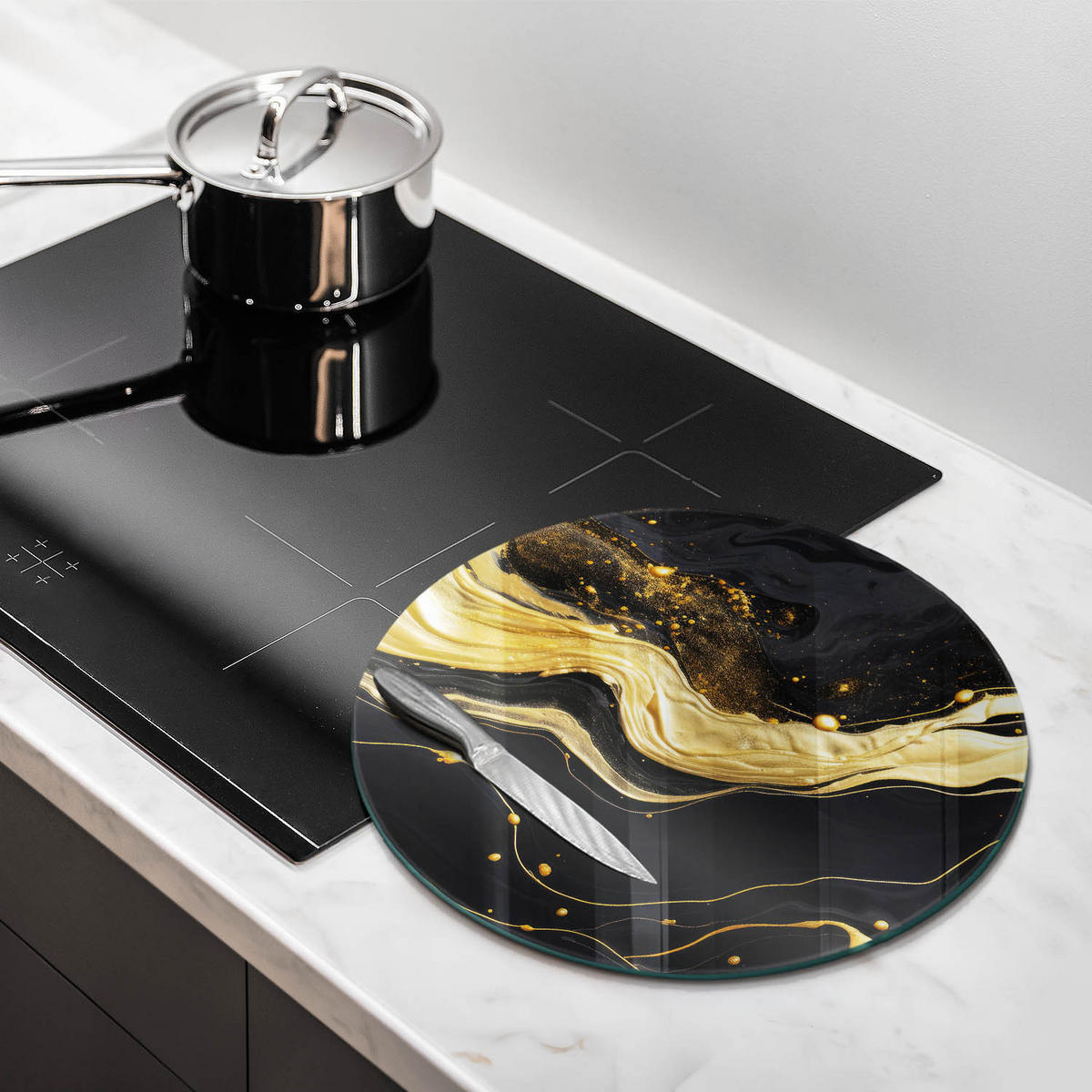 GLASPLATTE Ø 40 cm Elegante Abstraktion - Gelb, Glas (40/40cm) - Wallfluent