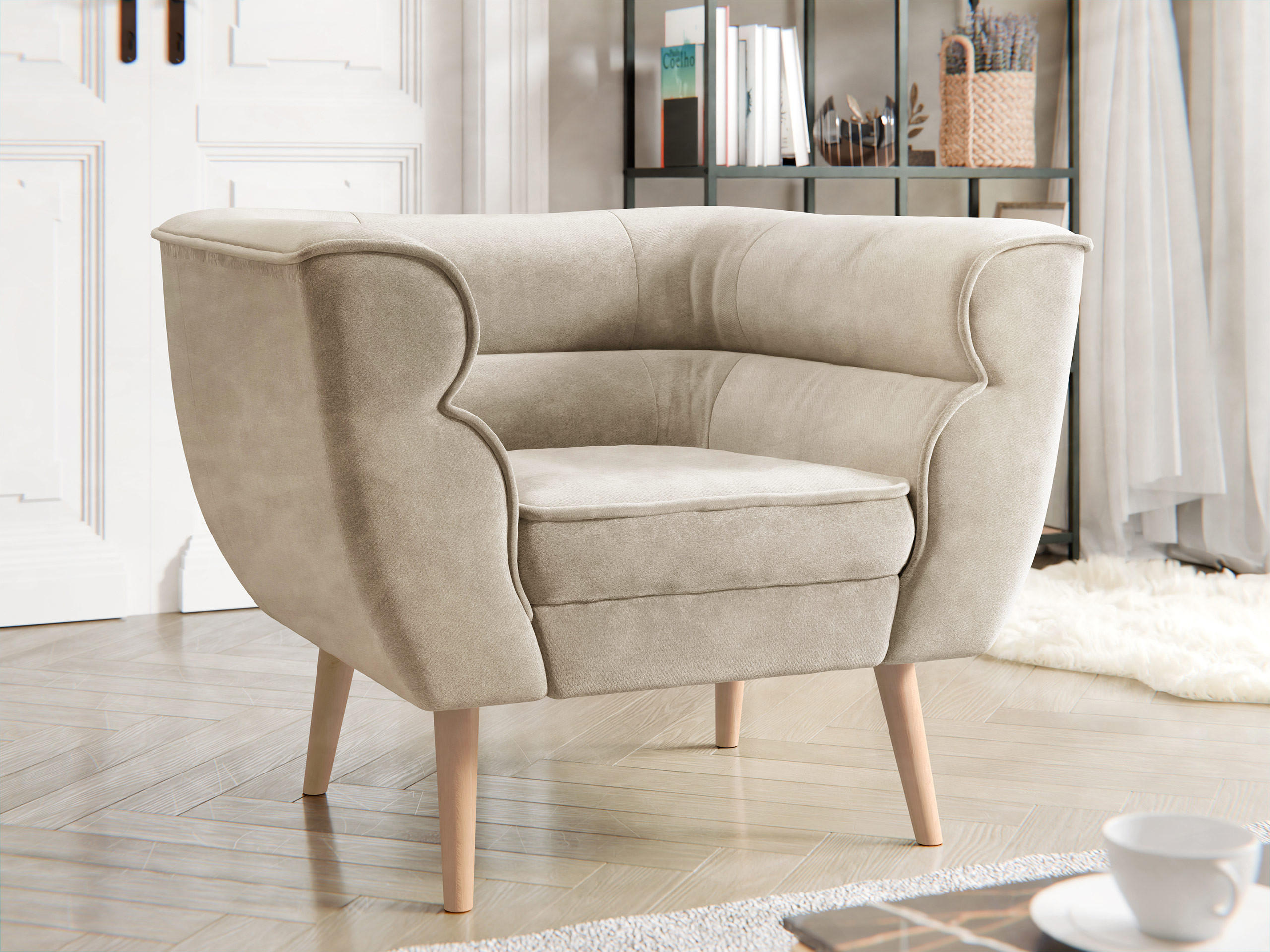 SESSEL Bal 1 - Beige/Naturfarben, Holz/Textil (82/75/74cm) - MIRJAN24