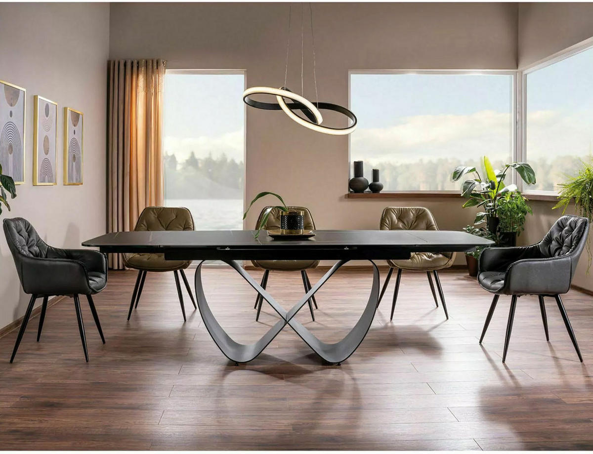 ESSTISCH Finity Schwarz Marmor / Schwarz Matt 160-240 / 90 / 75cm - Schwarz, Holz/Metall (90/240/75cm) - Feldmann-Wohnen