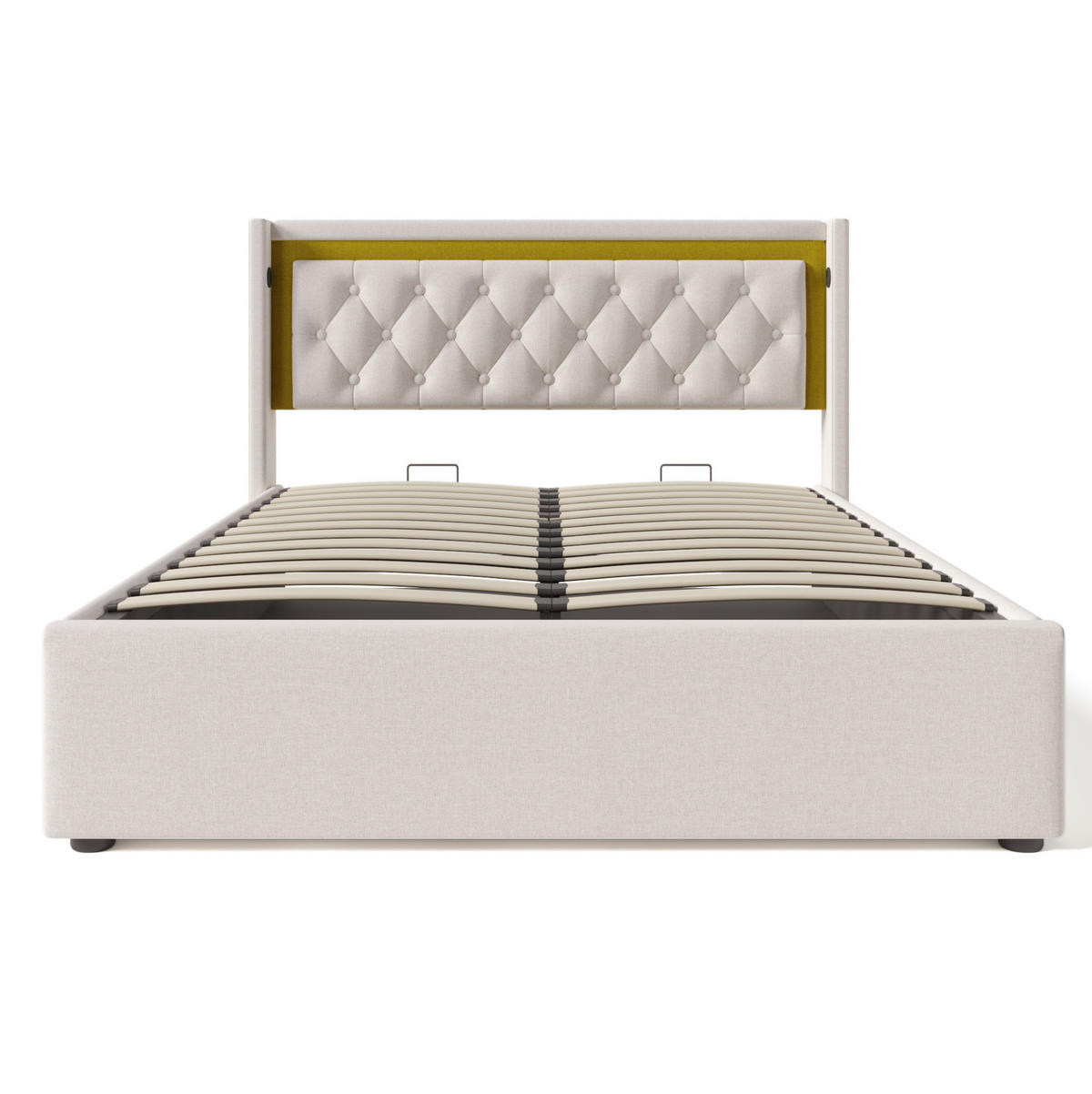 POLSTERBETT mit LED-Beleuchtung 160/200 cm mit Bettkasten und USB-C - Beige, Textil (160/200cm) - BEAOK