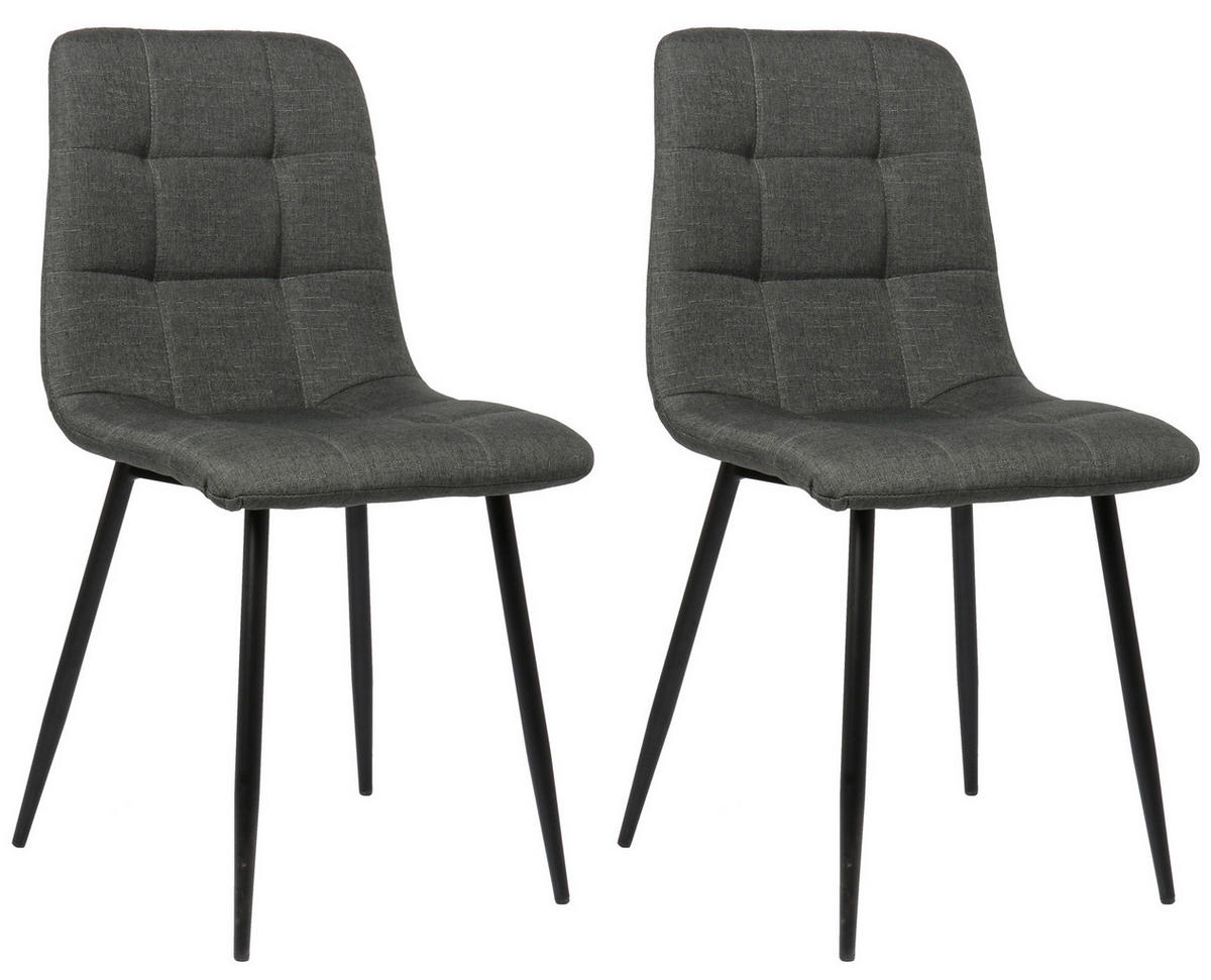 ESSZIMMERSTUHL Till, 2er Set Stoff, Gestell Metall matt Schwarz Dunkelgrau - Dunkelgrau/Schwarz, Textil/Metall (45/88/52cm) - TPFLiving