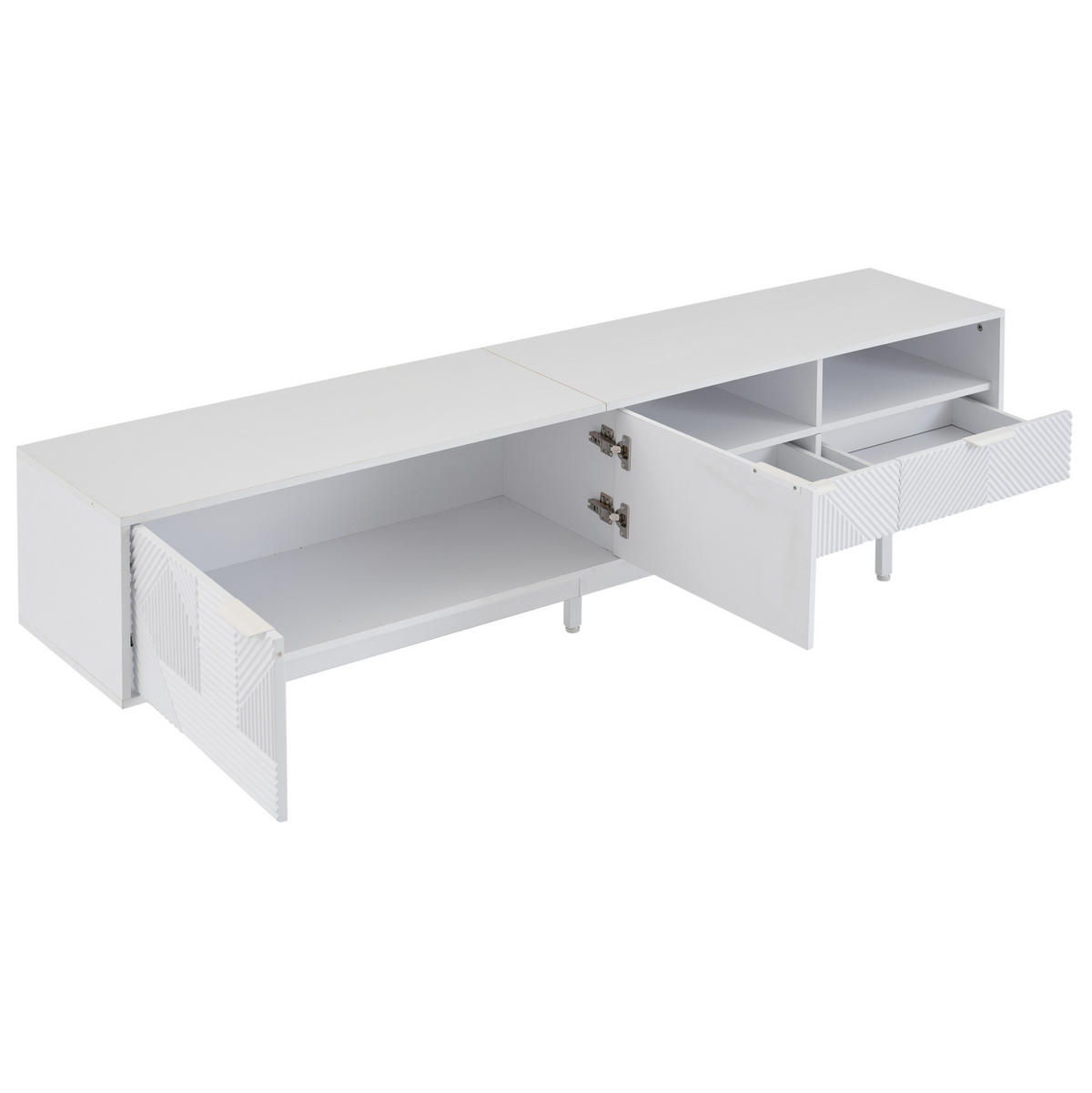 TV stolek 200/40/51 cm s úložným prostorem a vedením kabelů, geometrický minimalistický design, Bílá - bílá, kompozitní dřevo (200/51/41cm) - Redom