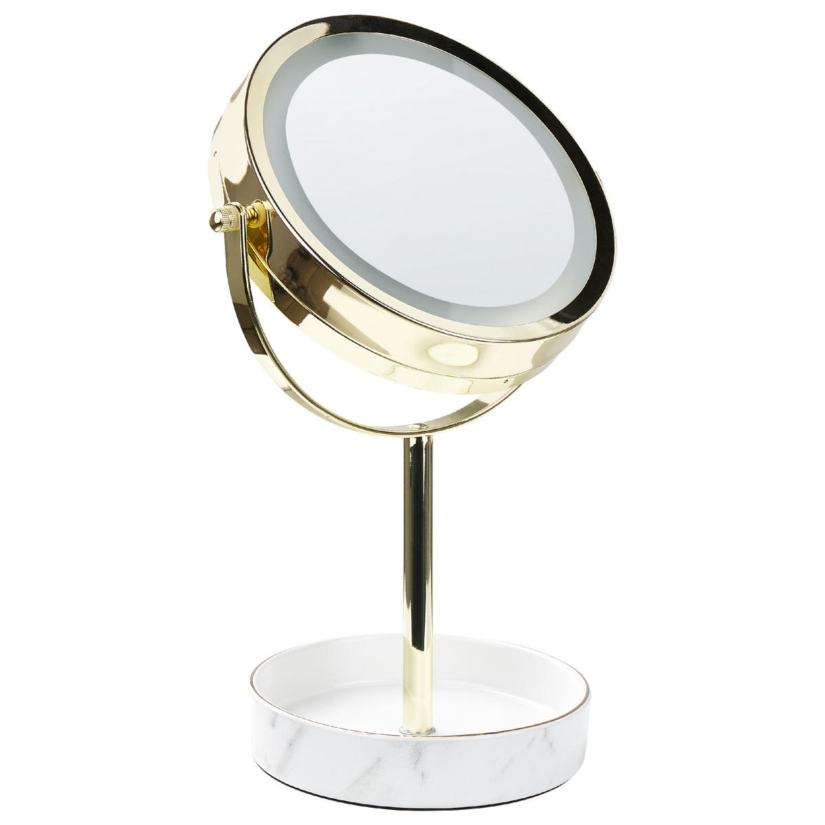 KOSMETIKSPIEGEL gold/weiß mit LED-Beleuchtung 20 cm Savoie - Goldfarben/Weiß, Metall (20/34/15cm) - Beliani