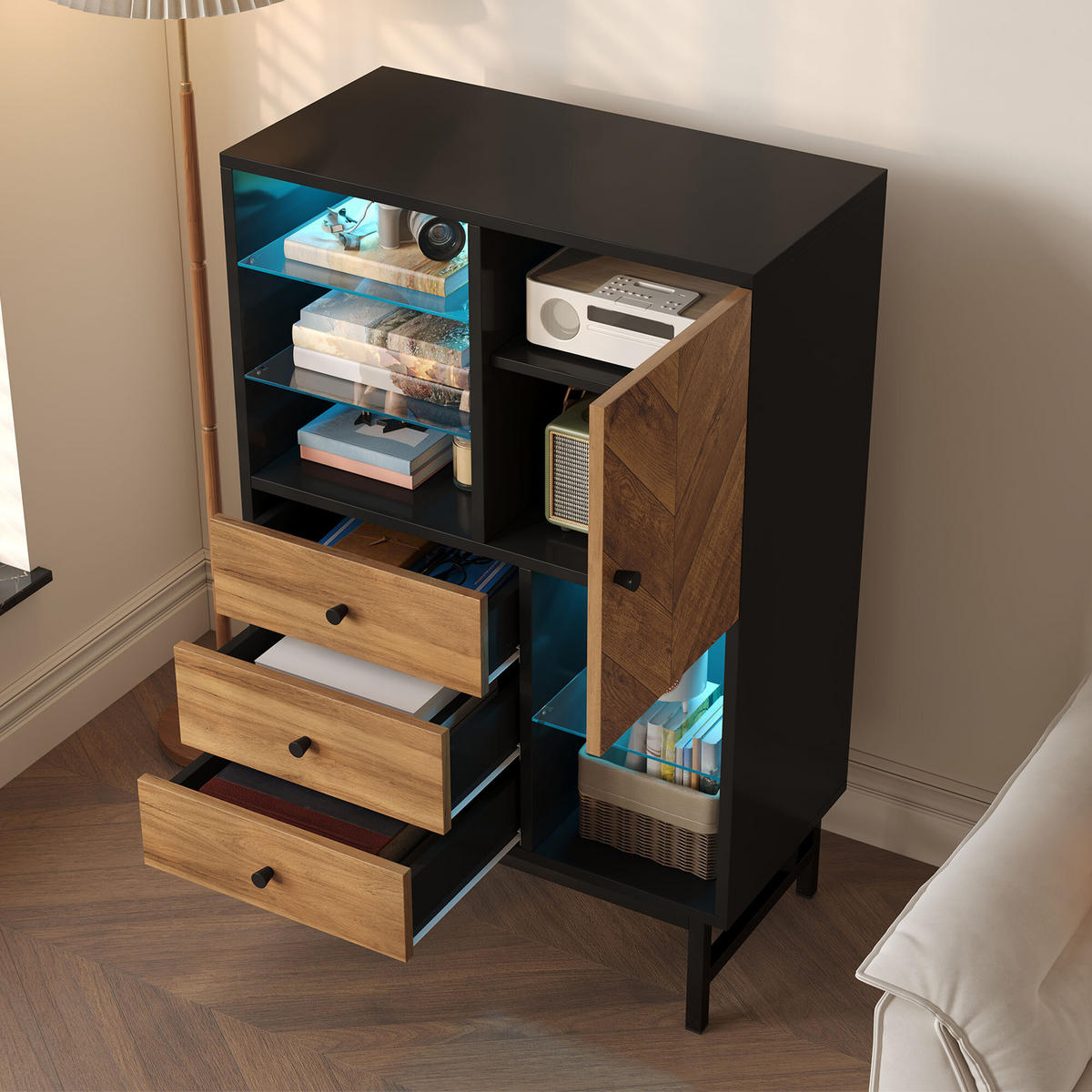 HIGHBOARD Schwarz 80/40/120,5 cm - Schwarz, Holzwerkstoff (40/120.5/80cm) - Urban Meuble