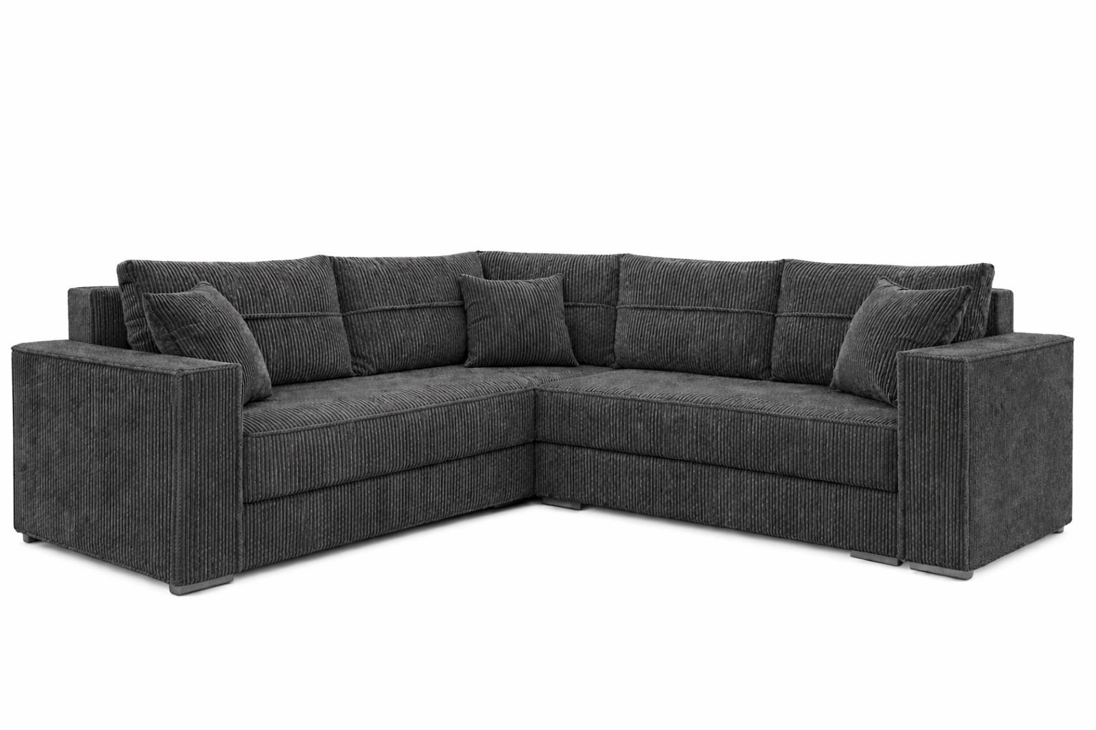 ECKSOFA PARIS – L-Form mit Schlaffunktion & Bettkasten Flauschiger Cord Stoff POSO Anthrazit - Anthrazit, Kunststoff (239/222cm) - Wohnideebilder