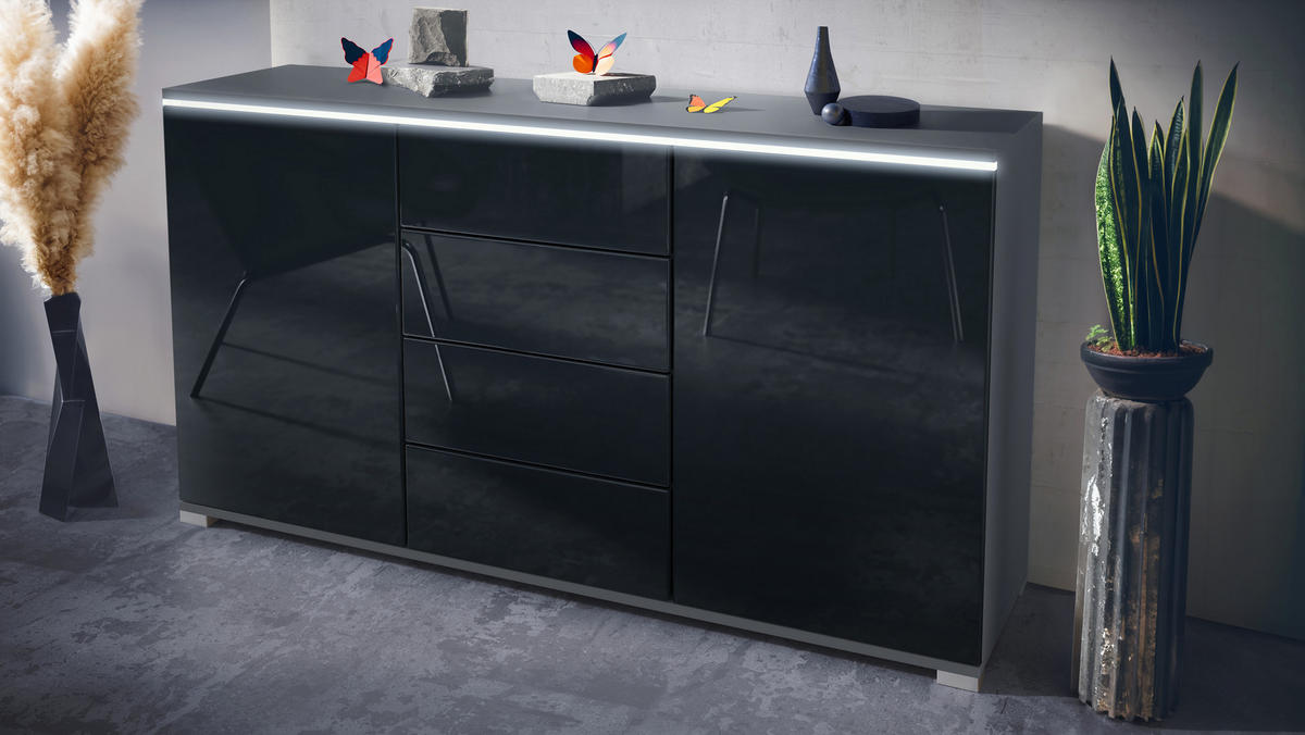 SIDEBOARD Faro Schwarz Hochglanz - Schwarz Hochglanz, Holzwerkstoff (138.5/75.5/35cm) - Vladon