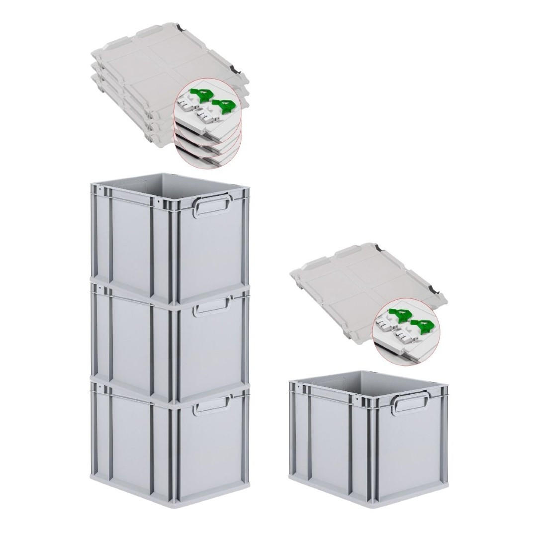EUROBOX 4x Nextgen Economy Mit Scharnierdeckel Grau/GrünGriffe Geschlossen 30 Liter - Grün, Kunststoff (30/32/40cm) - PROREGAL