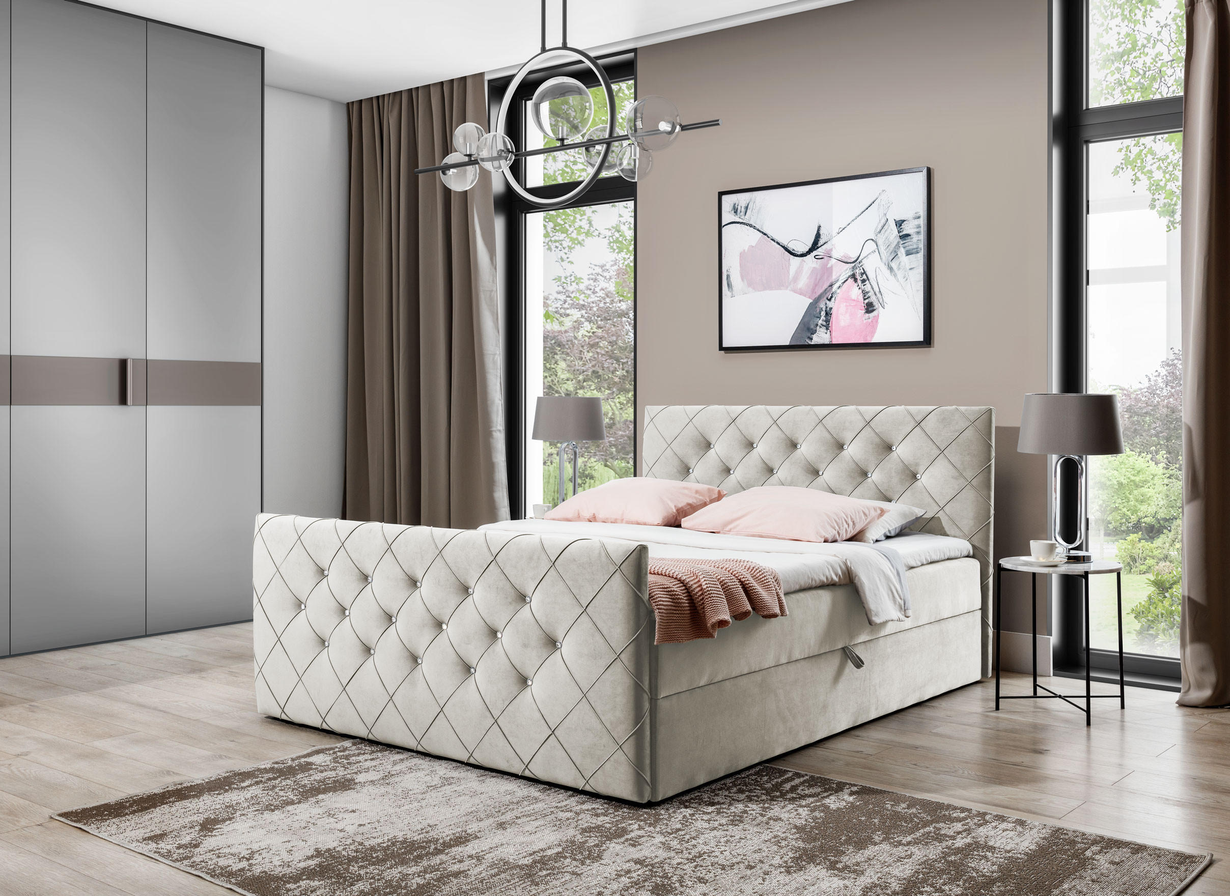 BOXBETT MALAGA 120x200 Beige Velvet - H3 - Beige, Textil (120/200cm) - AN-Moebel 4u