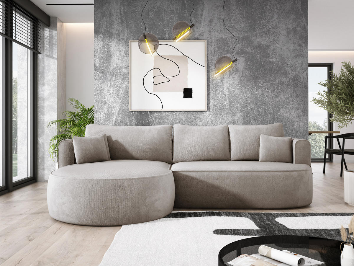 ECKSOFA FIORE-L Moderne Ausziehbare Schlaf-Funktion, automatischer Auffaltung, lose Rückenkissen freistehend LINKS 284x183x82 cm cm Beige - Beige, Holz/Textil (183/284cm) - DomoHome