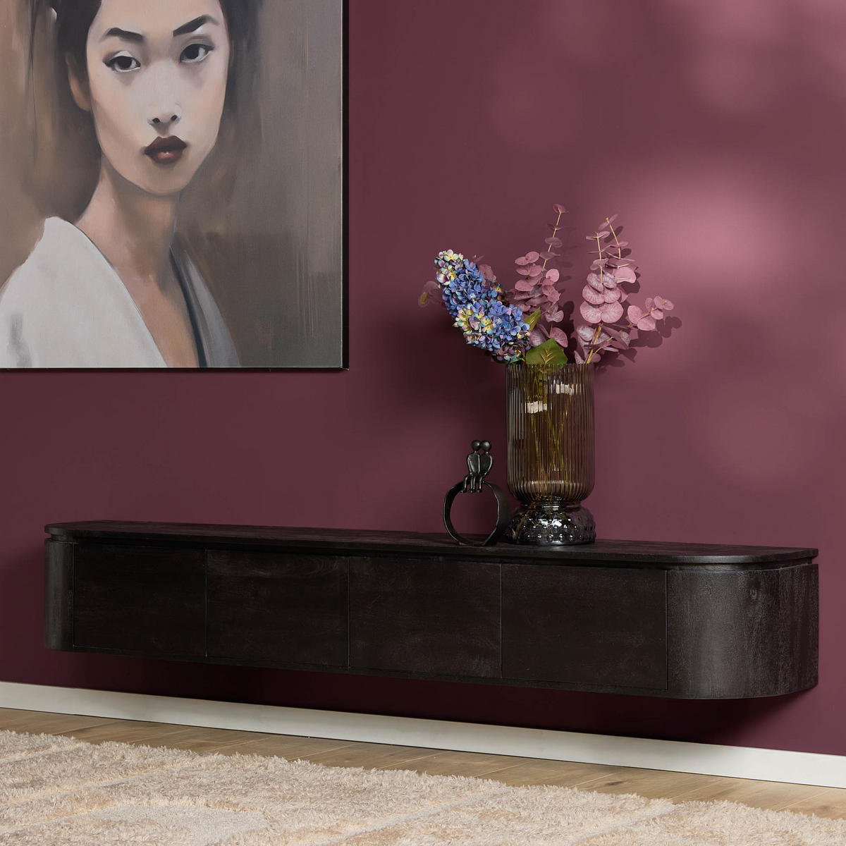 LOWBOARD Magnificent Mangoholz 200 cm / 35 cm Schwarz - Schwarz, Holz (200/30/35cm) - Villa Möbel