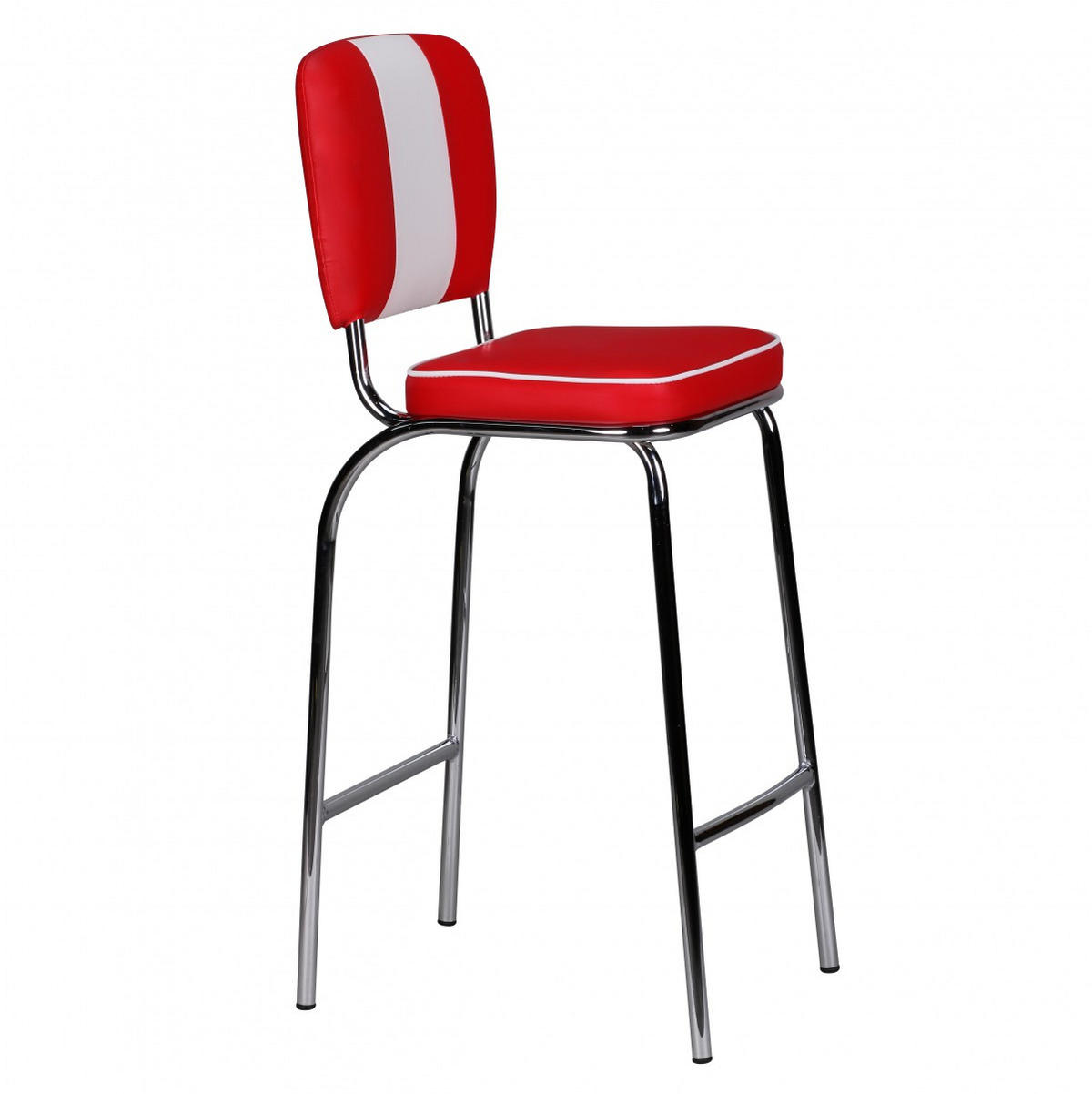 BARHOCKER Kunstleder Chromfuß Retro, Rot 40x38x110 cm - Rot/Silberfarben, Kunststoff/Textil (40/110/38cm) - KADIMA DESIGN