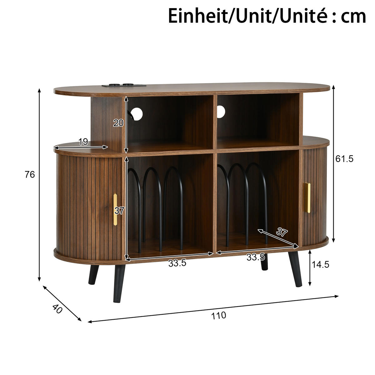 TV-SCHRANK MDF mit Schiebetür und Ladestation - Walnussfarben, Holzwerkstoff (110/76/40cm) - FLIEKS